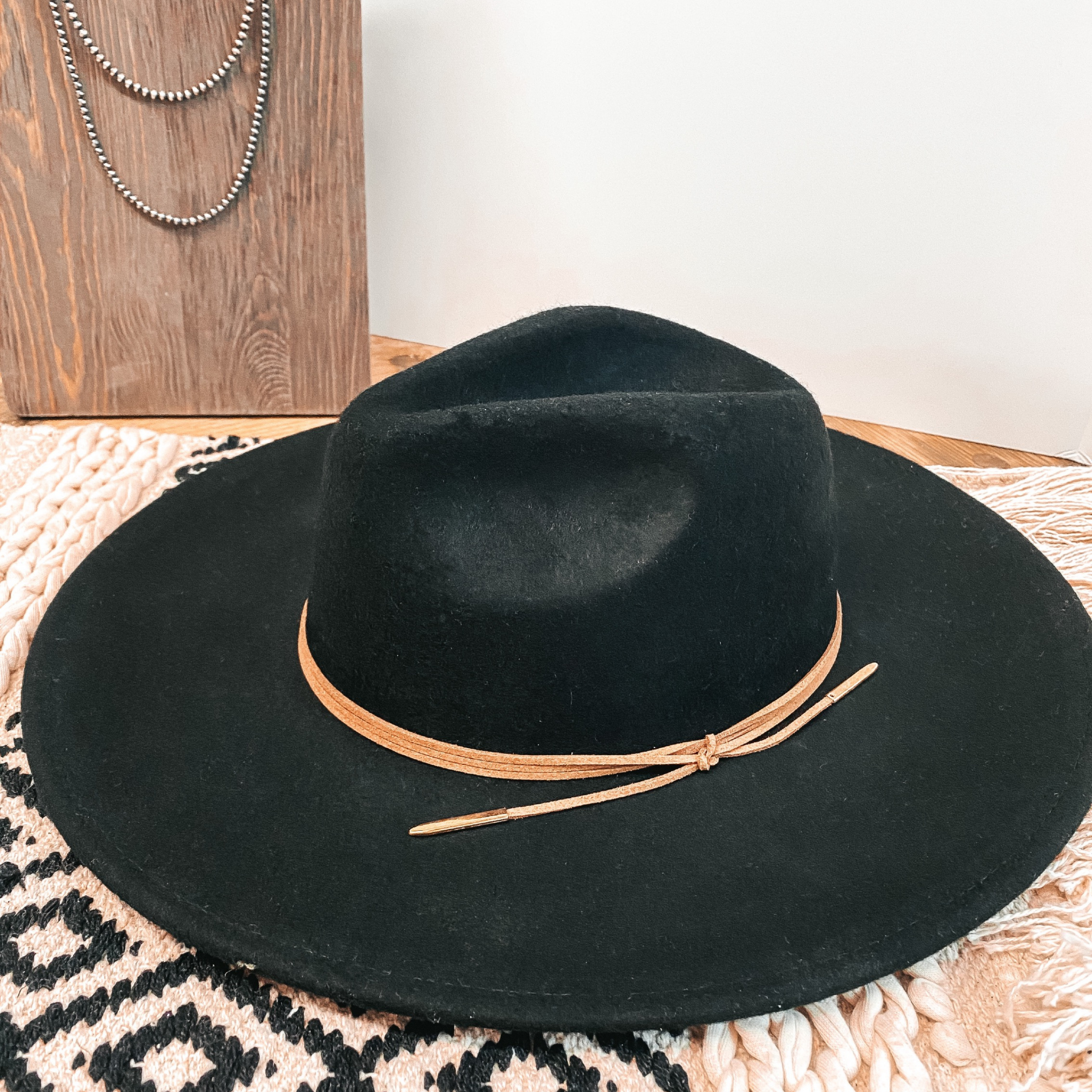 Arizona Skies Felt Hat with Wrapped Leather Band in Black - Giddy Up Glamour Boutique