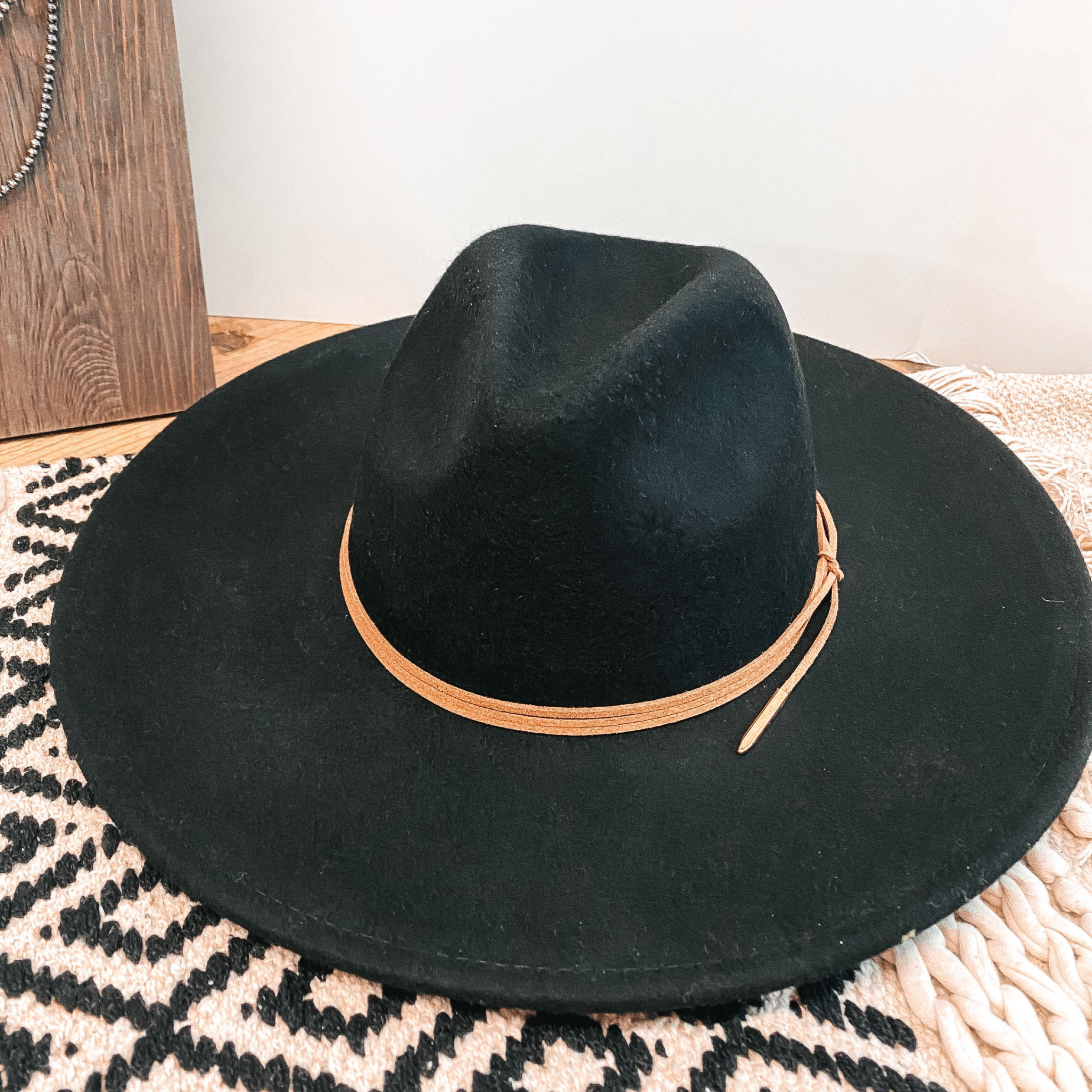 Arizona Skies Felt Hat with Wrapped Leather Band in Black - Giddy Up Glamour Boutique