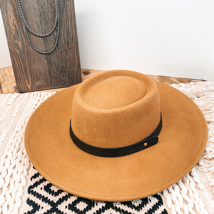 Wild Skies Black Band Oval Crown Wool Hat in Tan - Giddy Up Glamour Boutique