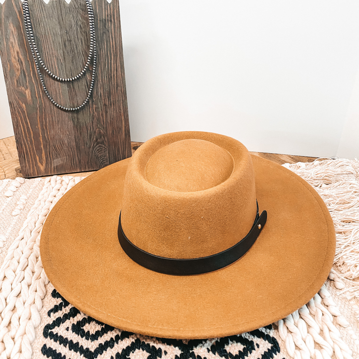 Wild Skies Black Band Oval Crown Wool Hat in Tan - Giddy Up Glamour Boutique