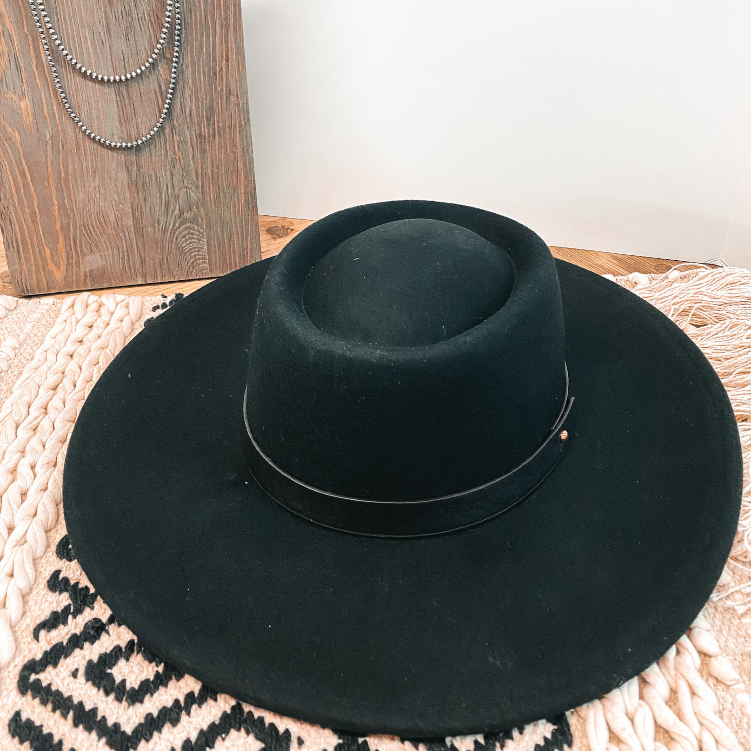 Wild Skies Black Band Oval Crown Wool Hat in Black - Giddy Up Glamour Boutique
