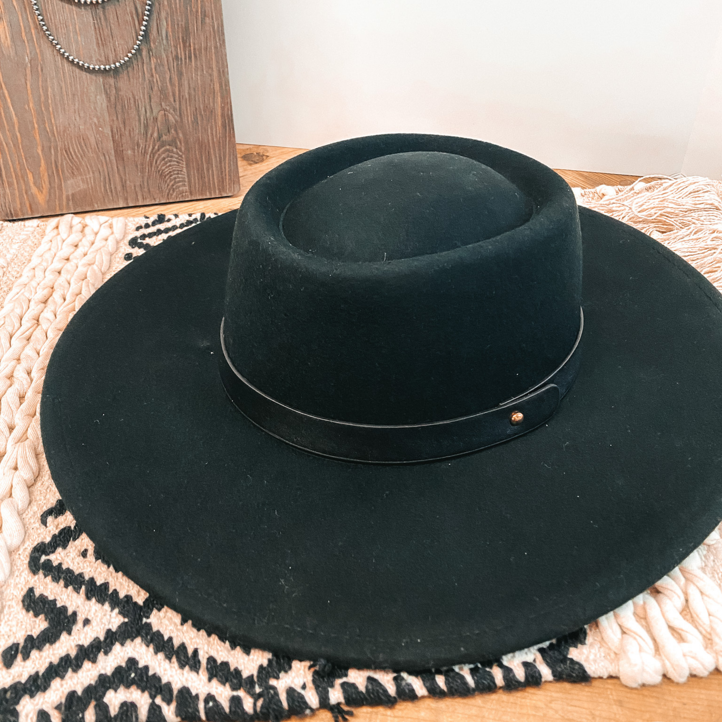 Wild Skies Black Band Oval Crown Wool Hat in Black - Giddy Up Glamour Boutique