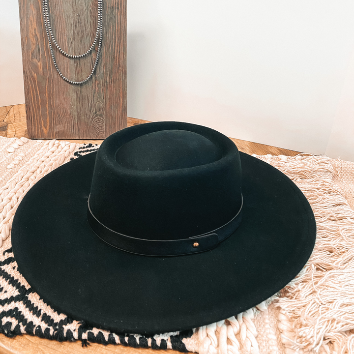 Wild Skies Black Band Oval Crown Wool Hat in Black - Giddy Up Glamour Boutique