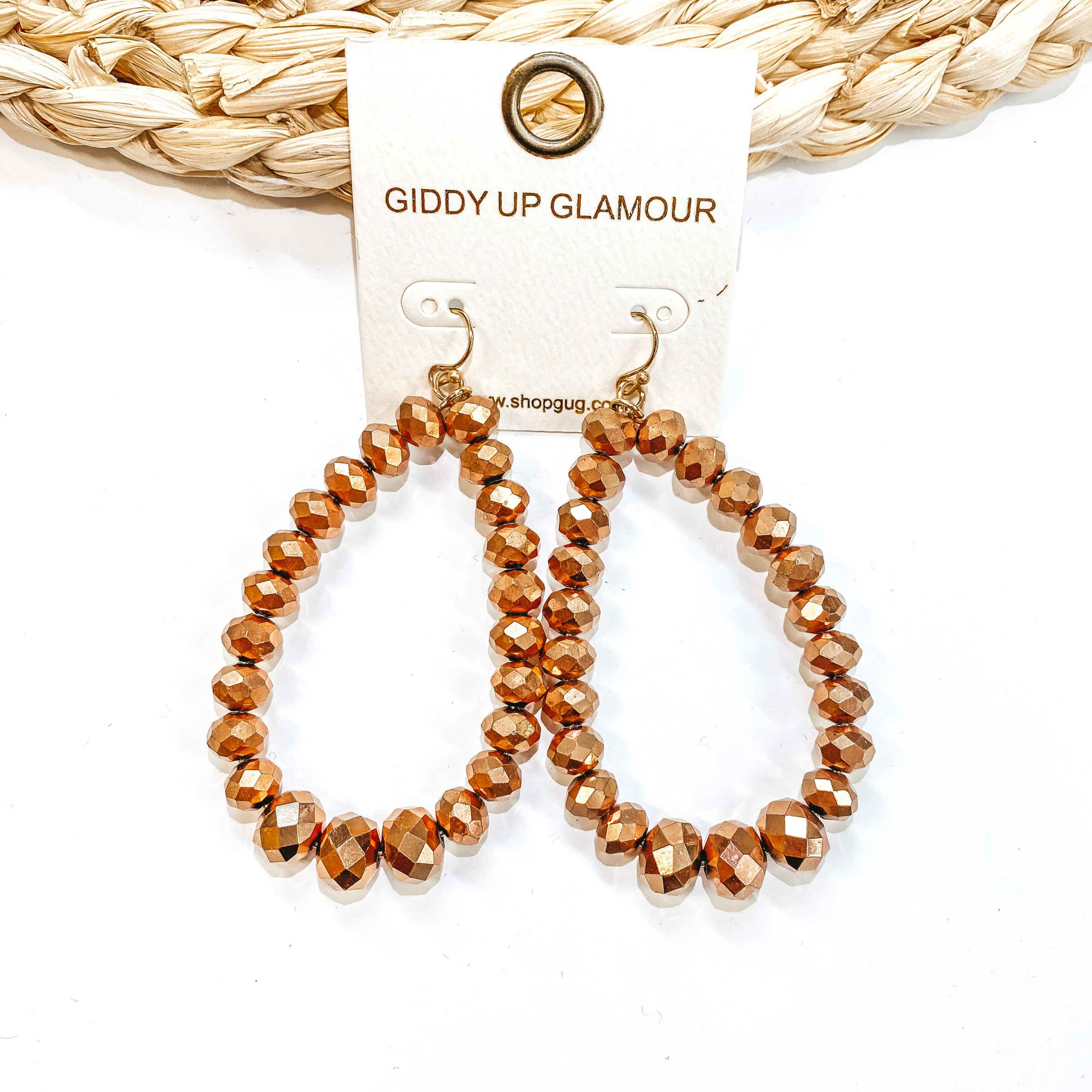 Crystal Beaded Teardrop Earrings in Rose Gold - Giddy Up Glamour Boutique