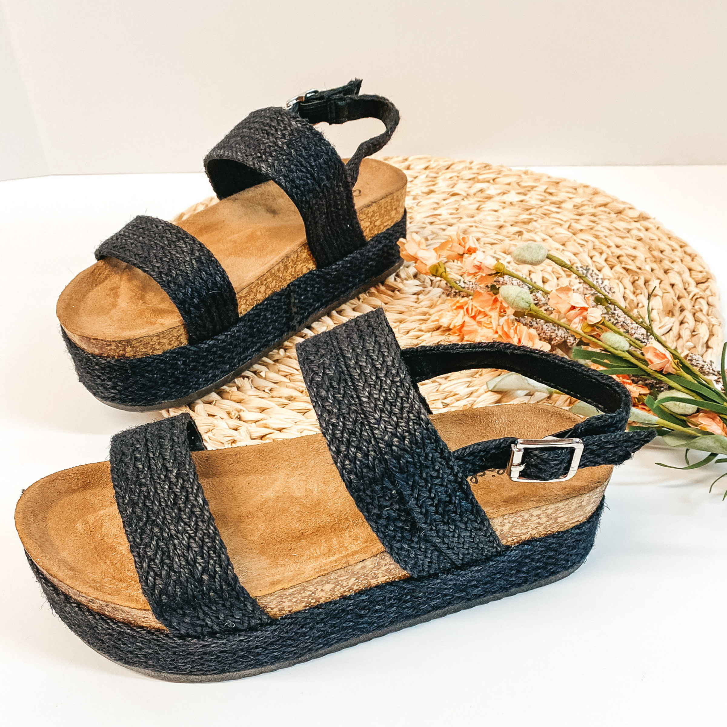 Best Foot Forward Platform Espadrille Sandals in Black - Giddy Up Glamour Boutique