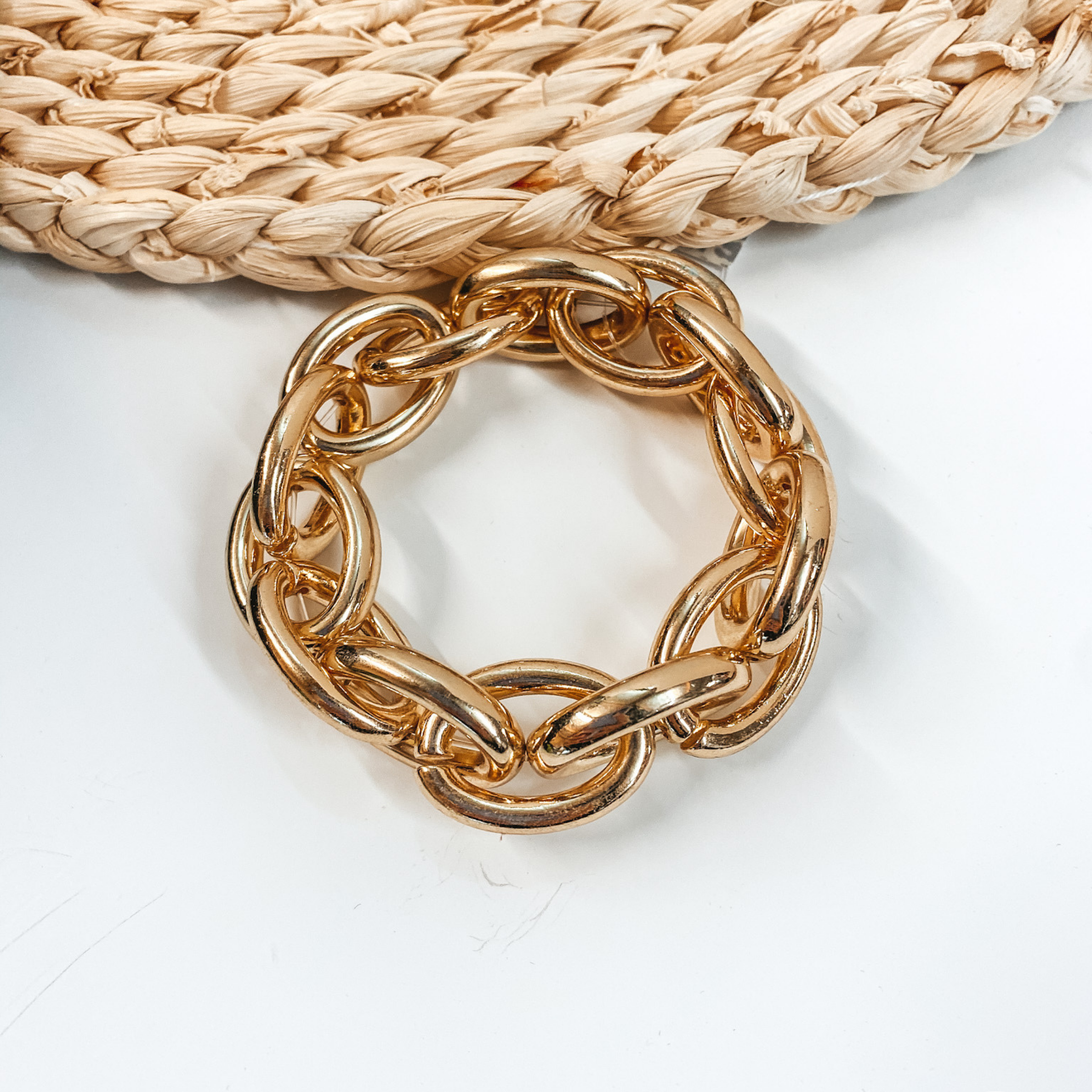 Large Gold Chain Link Stretchy Bracelet - Giddy Up Glamour Boutique