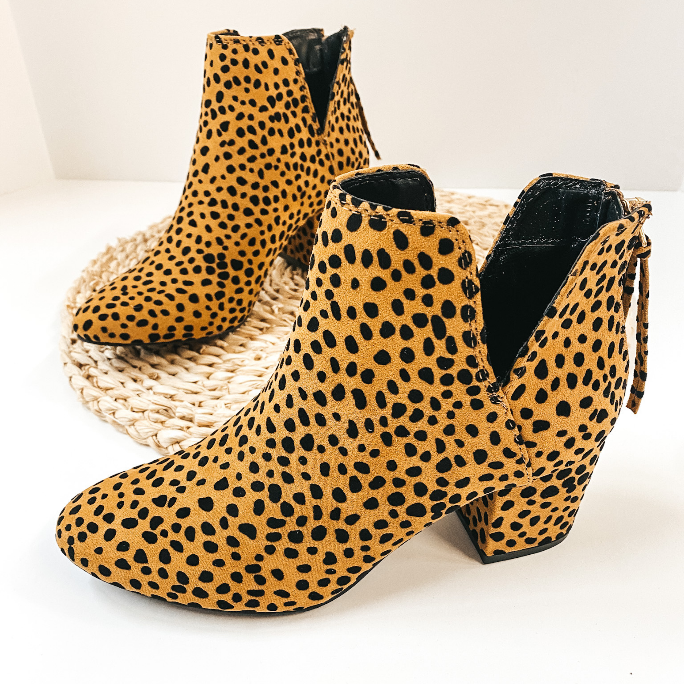 My Wildest Side Heeled Ankle Booties in Dotted Leopard - Giddy Up Glamour Boutique