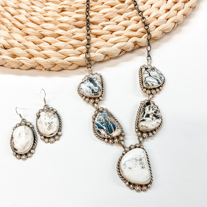 Betta Lee | Navajo Handmade Sterling Silver & White Buffalo Lariat Necklace + Matching Earrings - Giddy Up Glamour Boutique