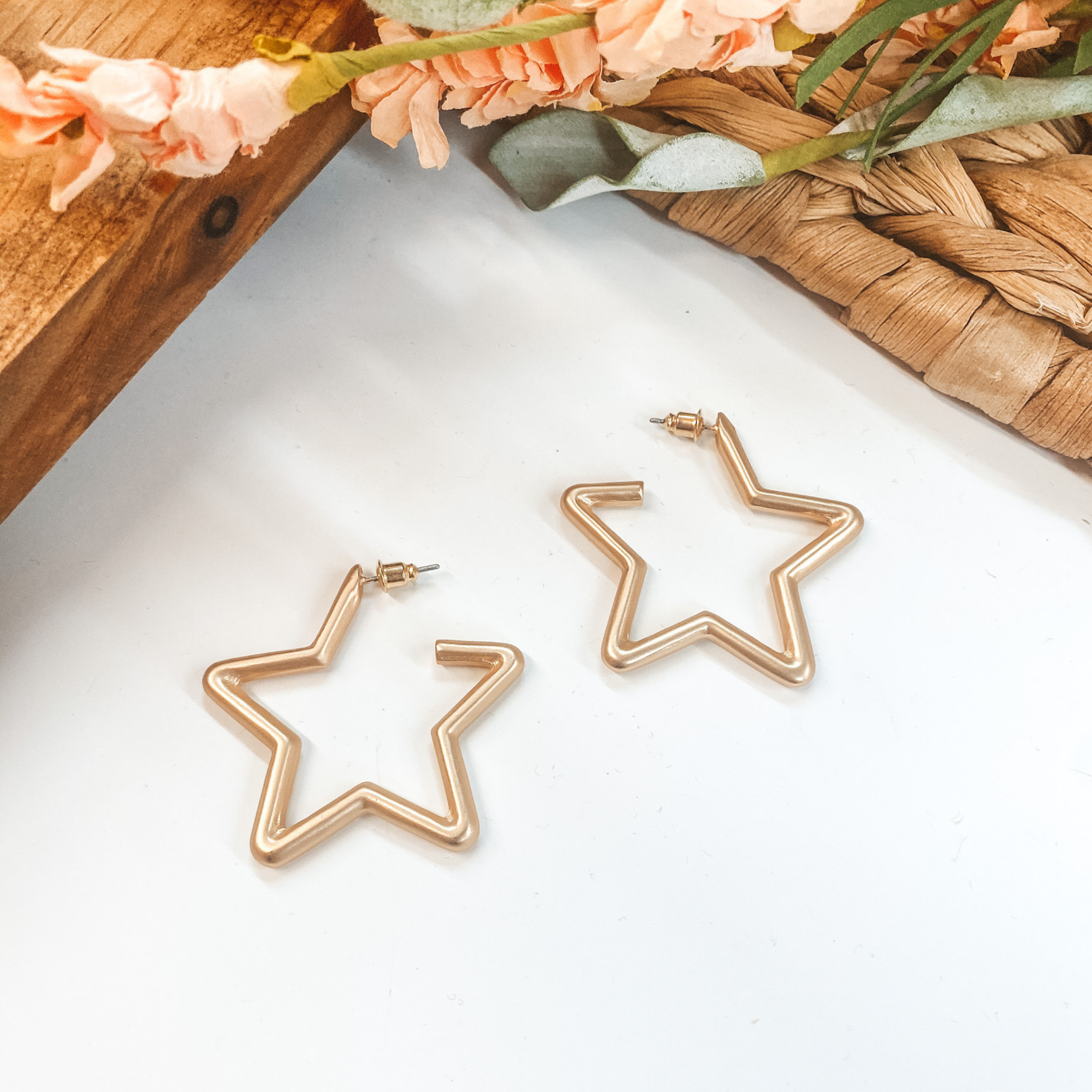 Small Star Hoop Earrings in Matte Gold - Giddy Up Glamour Boutique