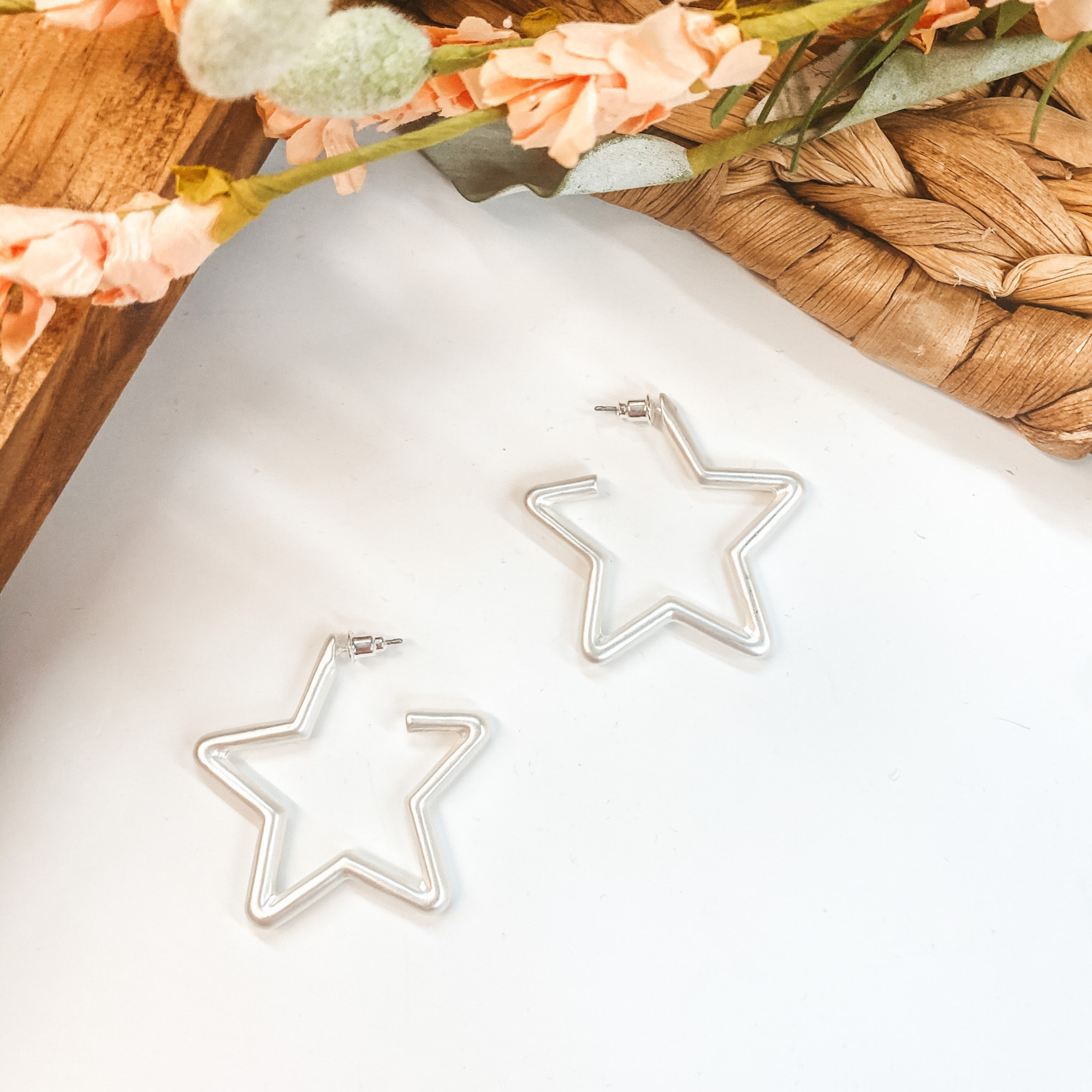 Small Star Hoop Earrings in Matte Silver - Giddy Up Glamour Boutique