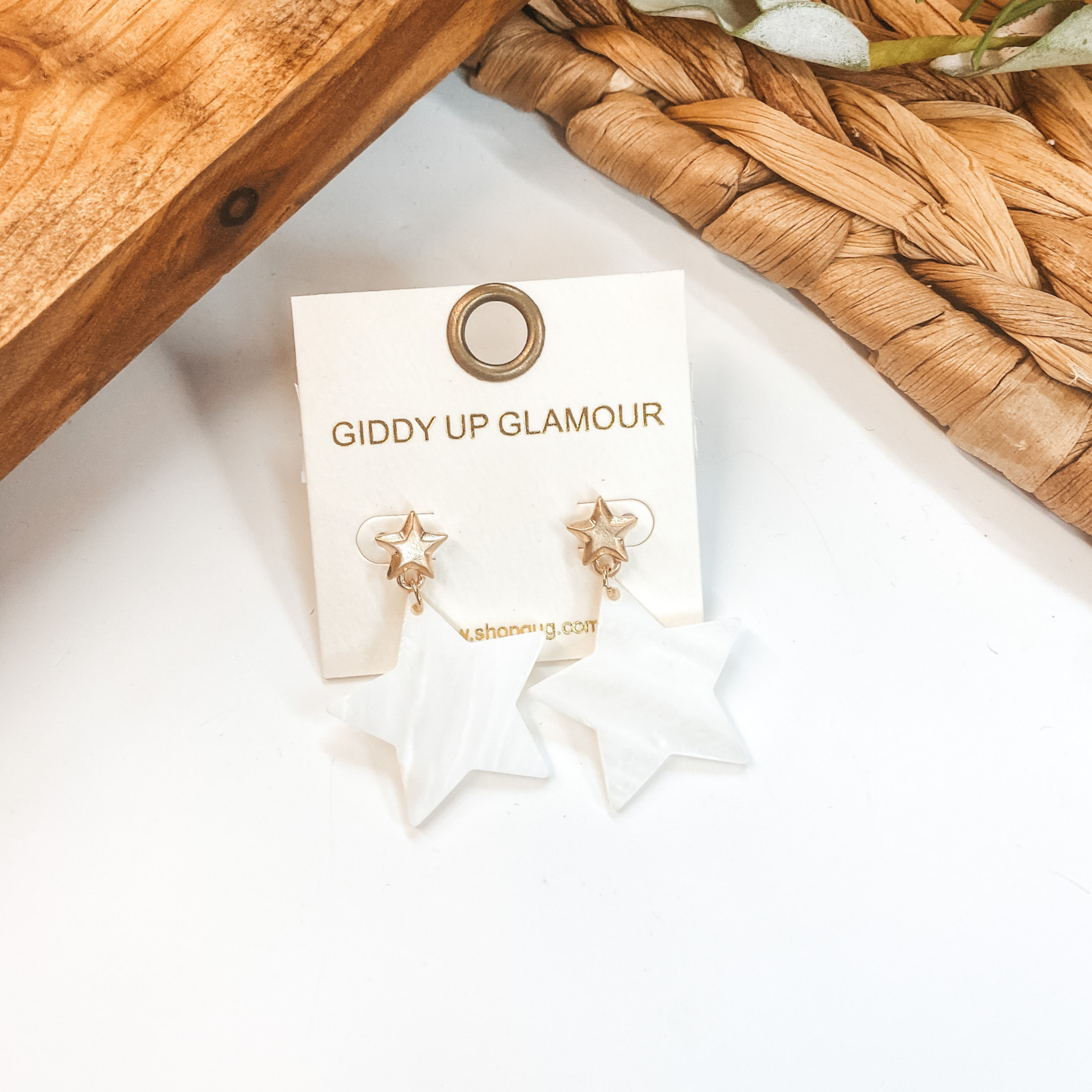 Mother of Pearl Gold Star Post Earrings in Ivory - Giddy Up Glamour Boutique