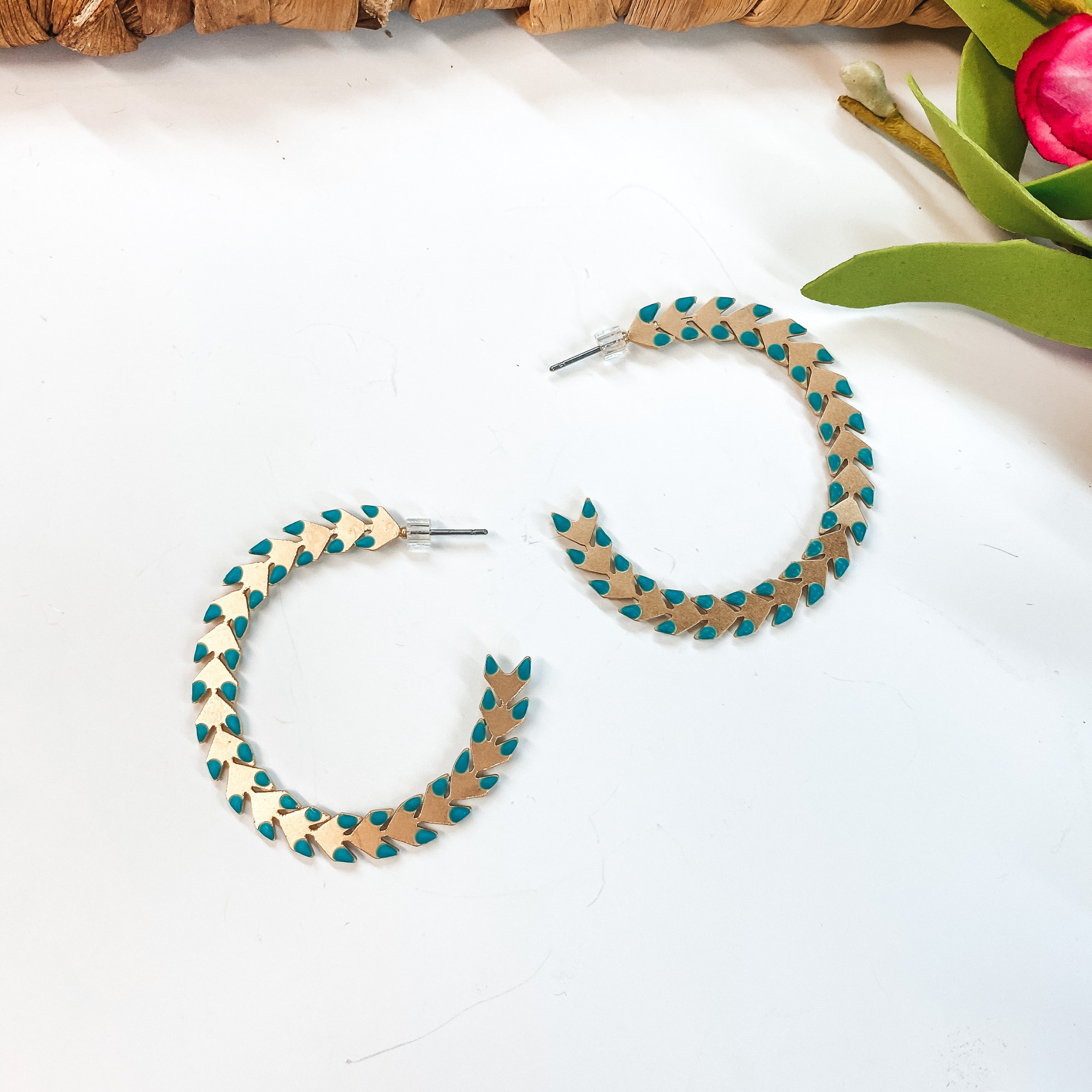 Spiked Hoop Earrings in Turquoise and Gold - Giddy Up Glamour Boutique
