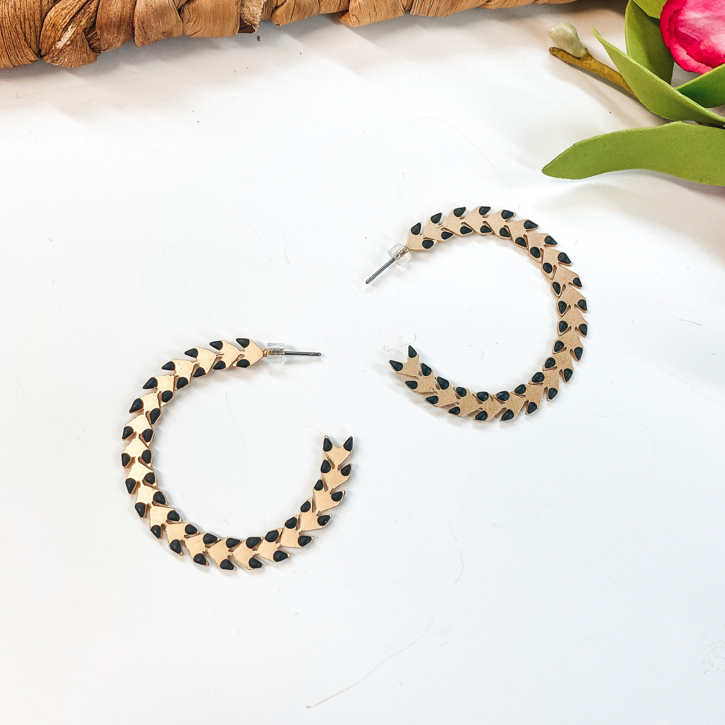 Spiked Hoop Earrings in Black and Gold - Giddy Up Glamour Boutique