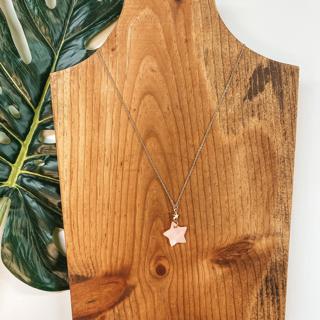Mother of Pearl Gold Star Necklace in Blush Pink - Giddy Up Glamour Boutique