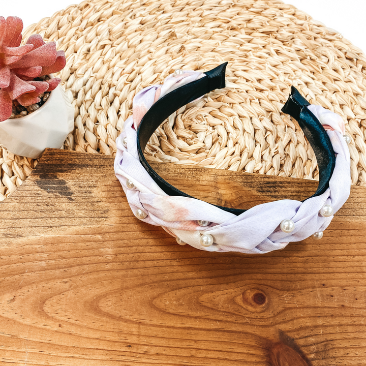 Pearl Detailed Braided Headband in Pink and Lavender Tie Dye - Giddy Up Glamour Boutique