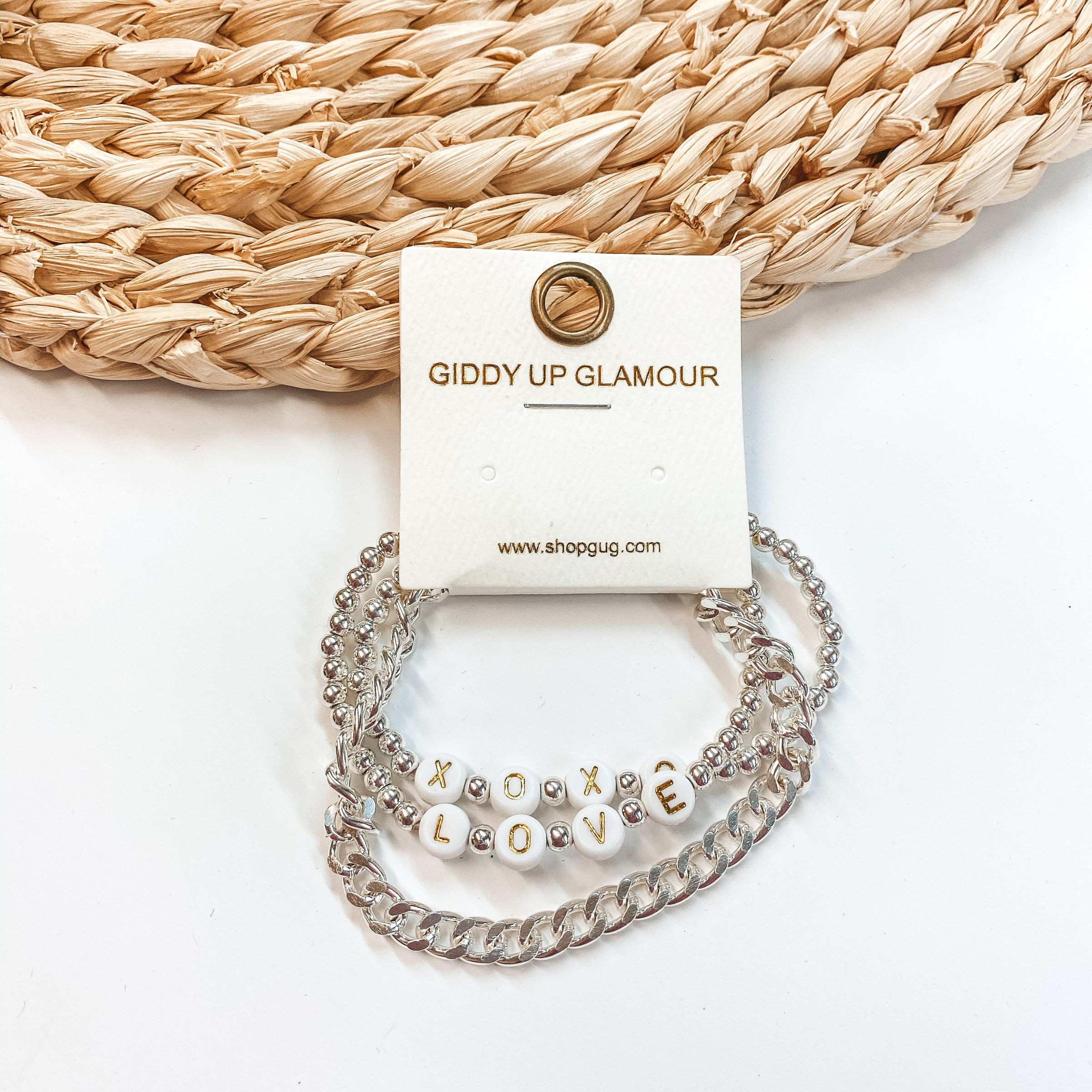 Love You Like XOXO Layered Chain Bracelet in Silver - Giddy Up Glamour Boutique