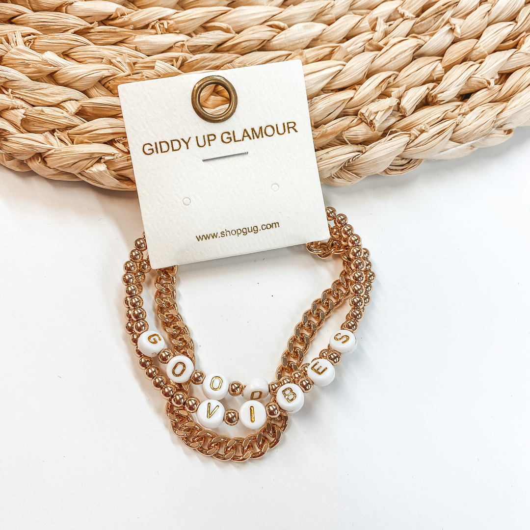 Good Vibes Layered Chain Bracelet in Gold - Giddy Up Glamour Boutique