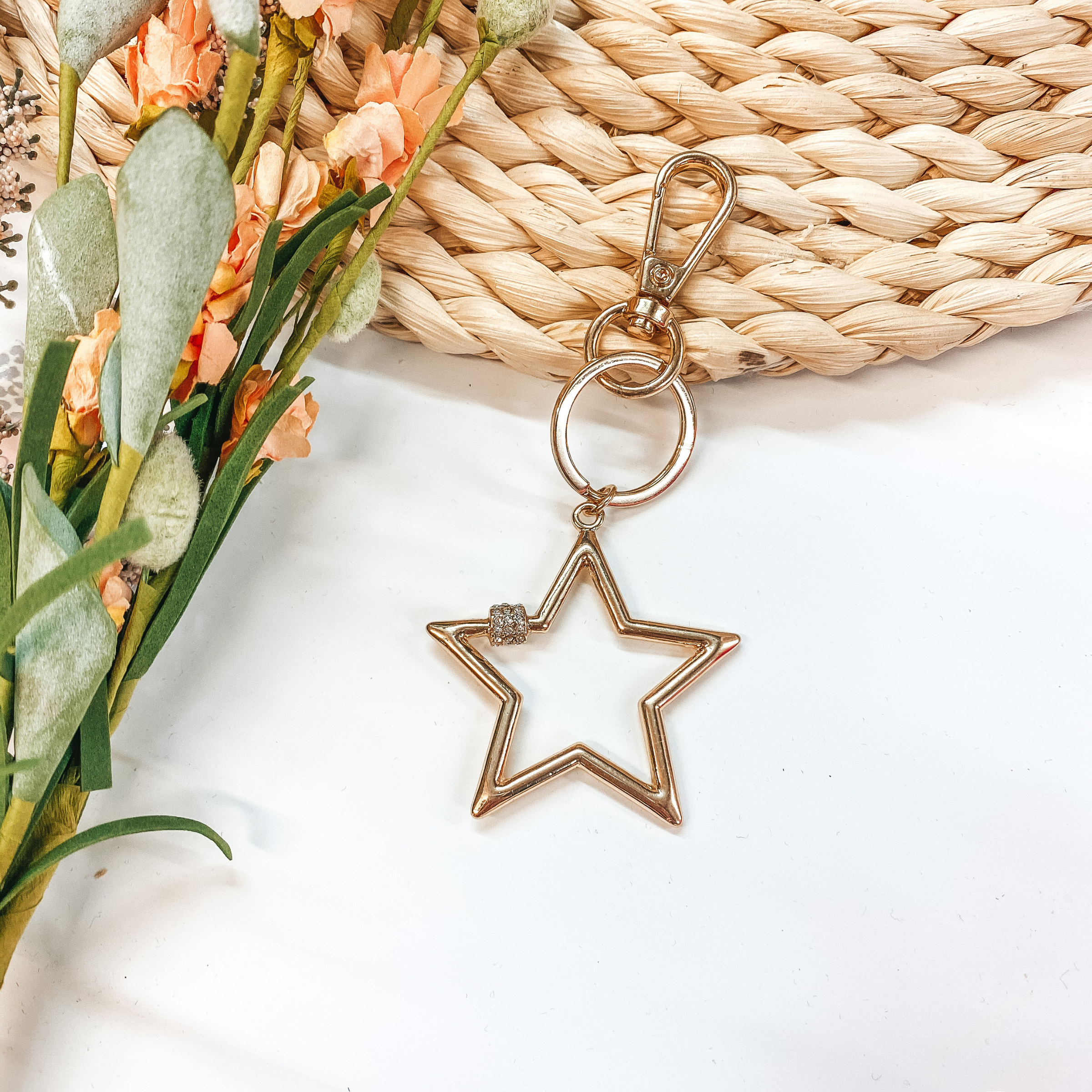 Gold and Crystal Detailed Star Keychain - Giddy Up Glamour Boutique