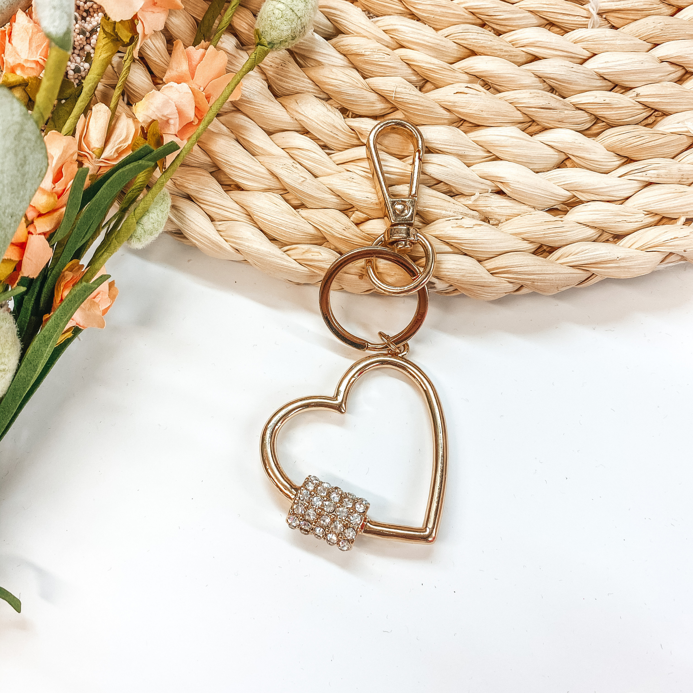 Gold and Crystal Detailed Heart Keychain - Giddy Up Glamour Boutique