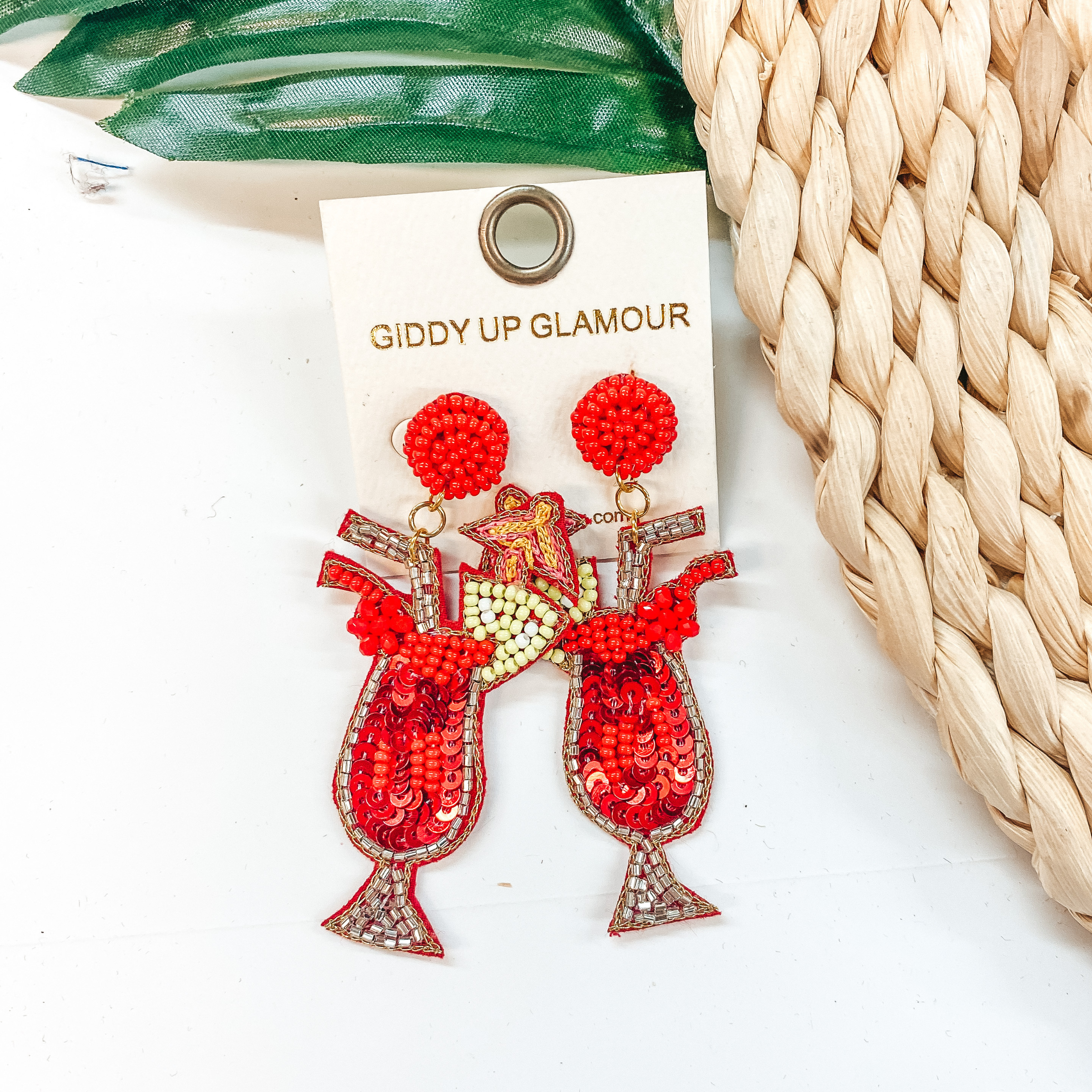 Here For Happy Hour Seed Bead Cocktail Earrings in Red - Giddy Up Glamour Boutique