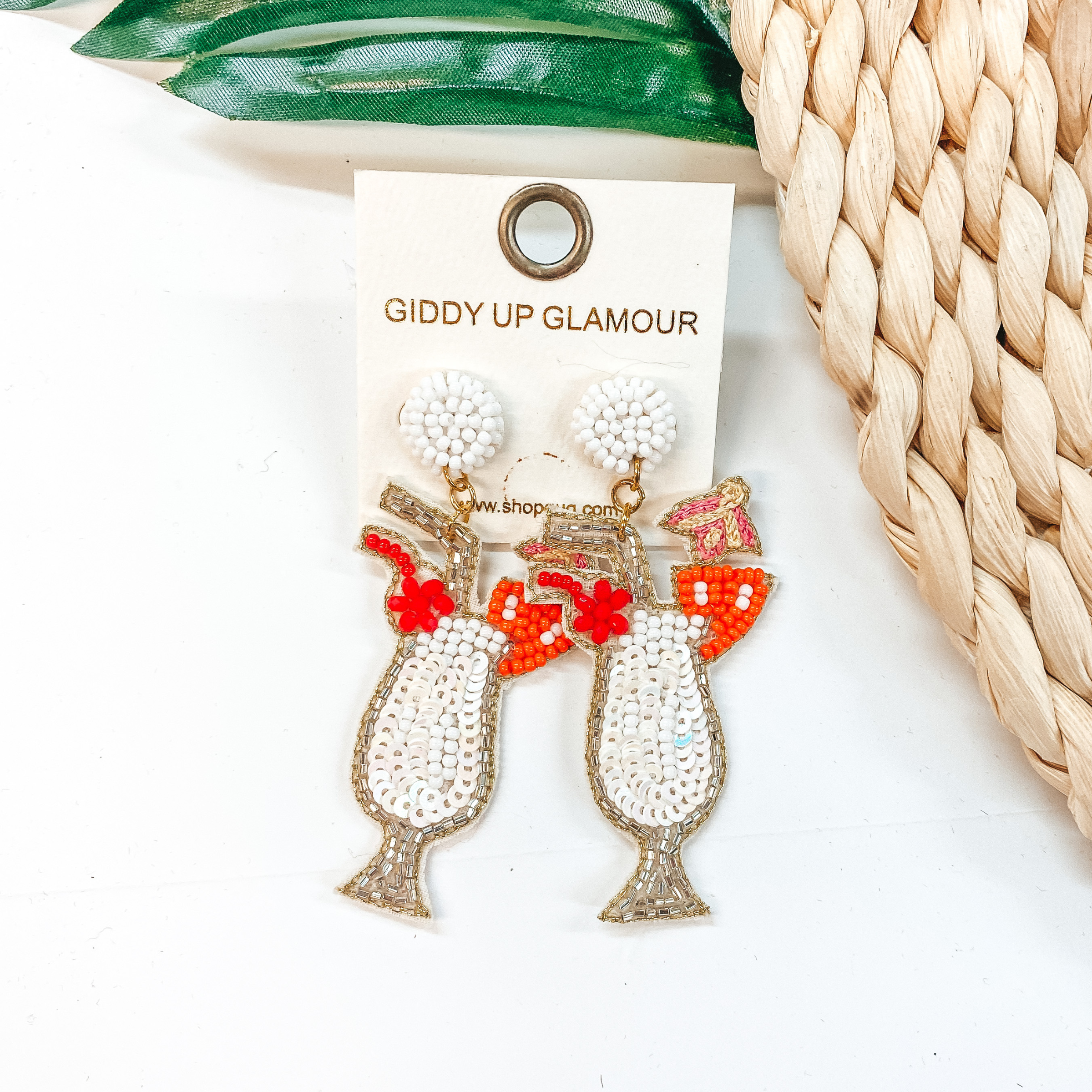 Here For Happy Hour Seed Bead Cocktail Earrings in White - Giddy Up Glamour Boutique
