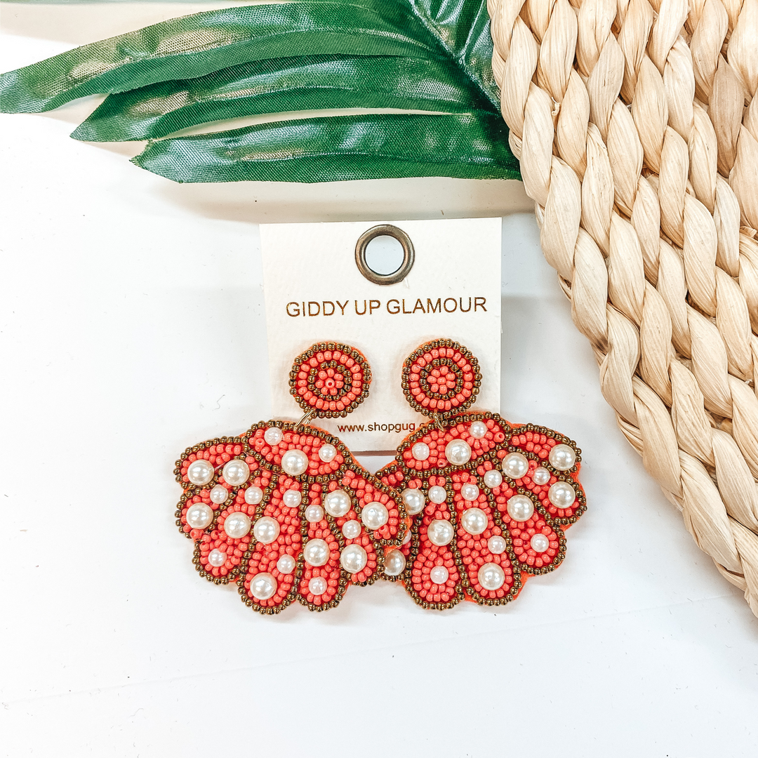 Mother Of Pearl Seed Bead Sea Shell Earrings with Pearls in Pink - Giddy Up Glamour Boutique