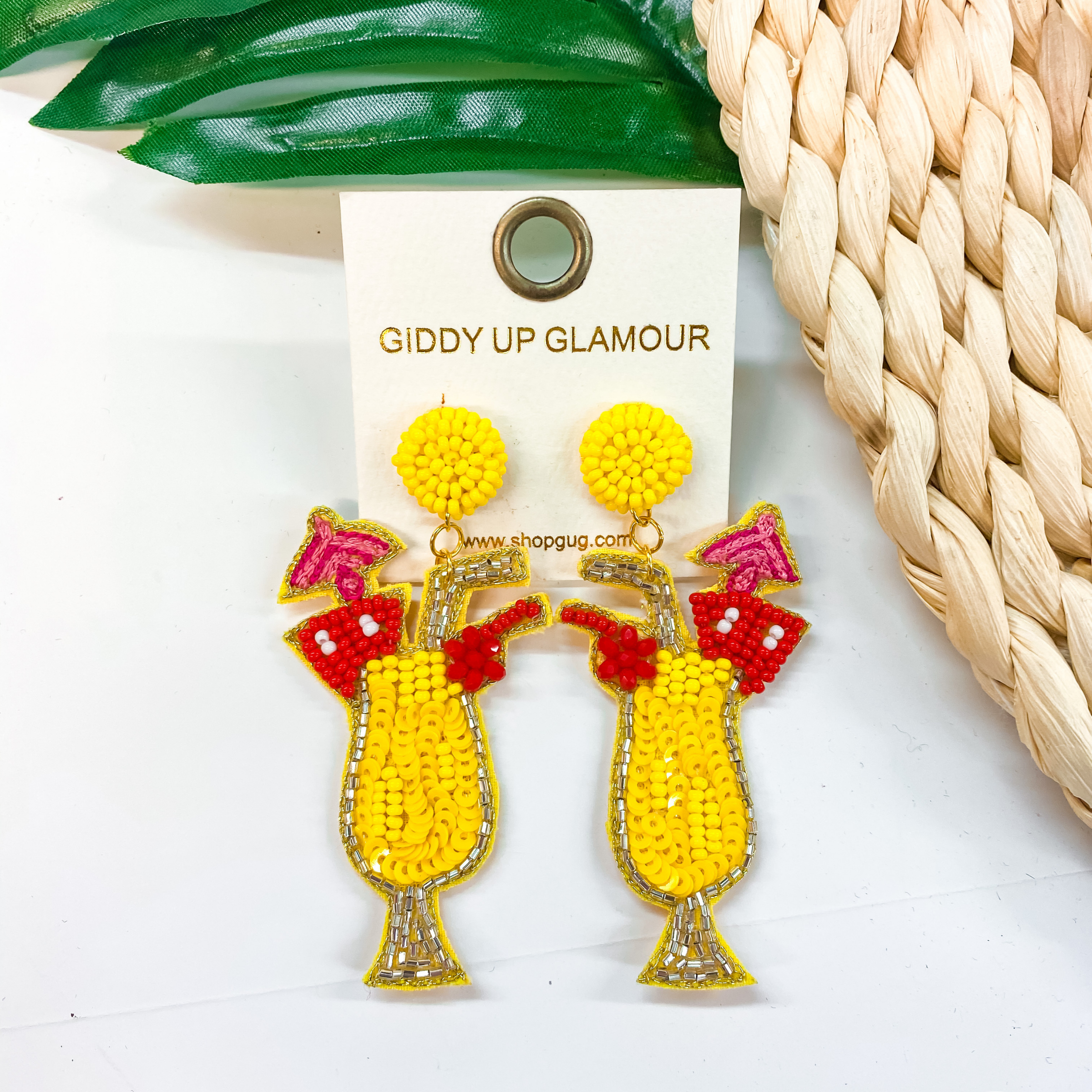 Here For Happy Hour Seed Bead Cocktail Earrings in Yellow - Giddy Up Glamour Boutique