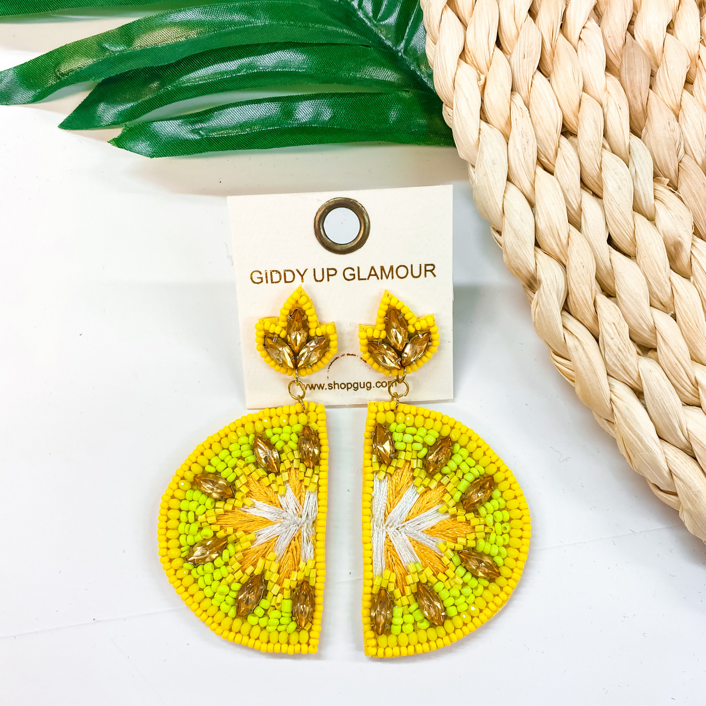 Splash Of Citrus Seed Bead Lemon Earrings in Yellow - Giddy Up Glamour Boutique