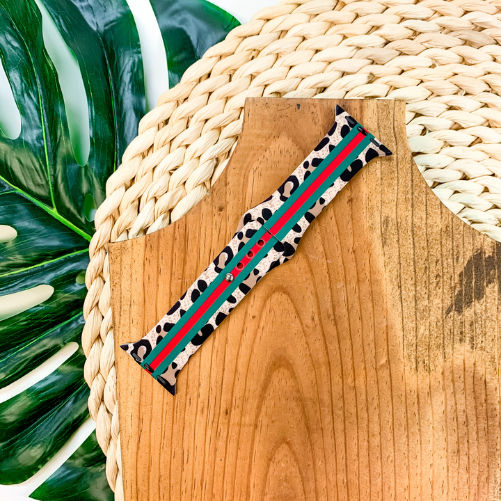 Smart Watch Band in Light Leopard, Green and Red - Giddy Up Glamour Boutique