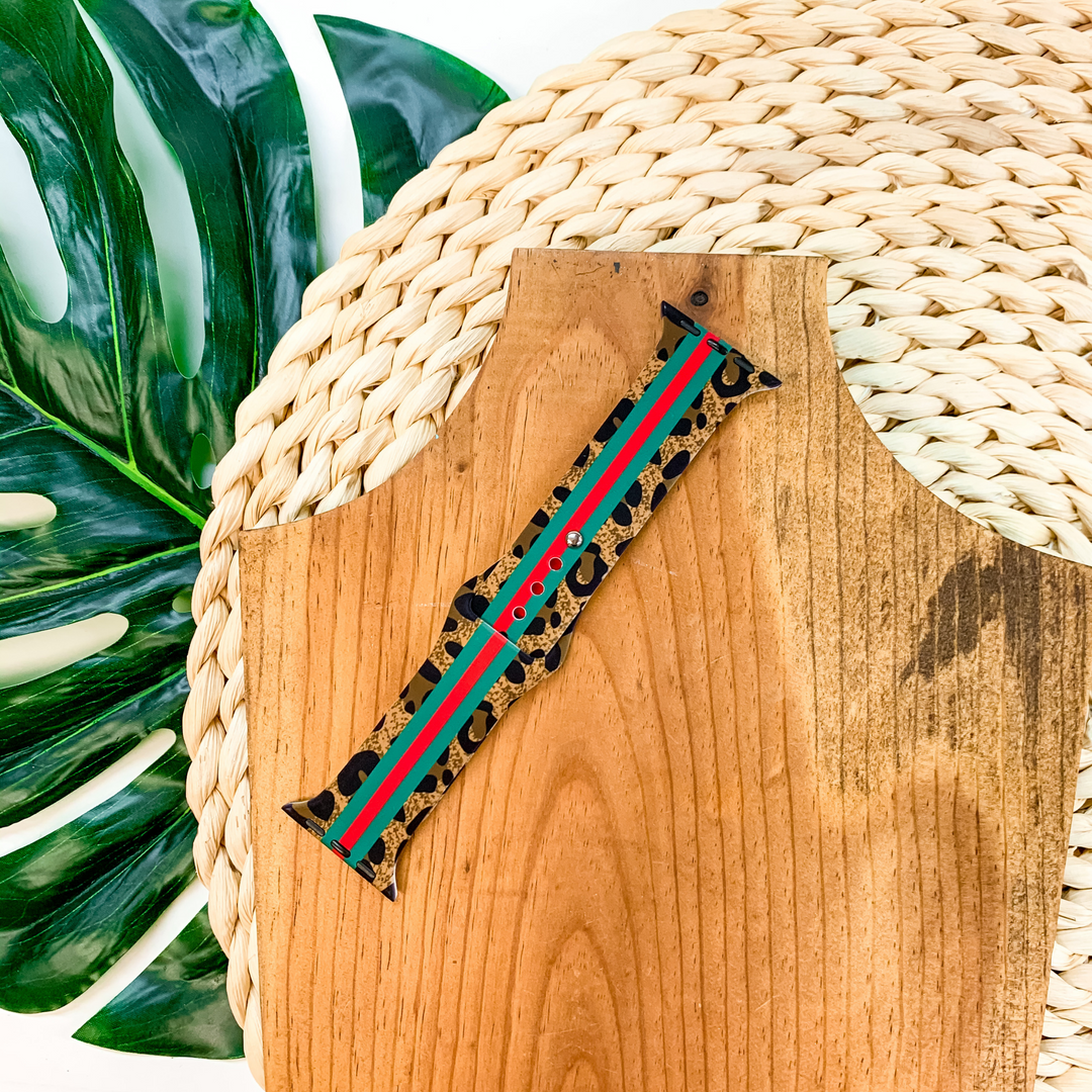Smart Watch Band in Dark Leopard, Green and Red - Giddy Up Glamour Boutique