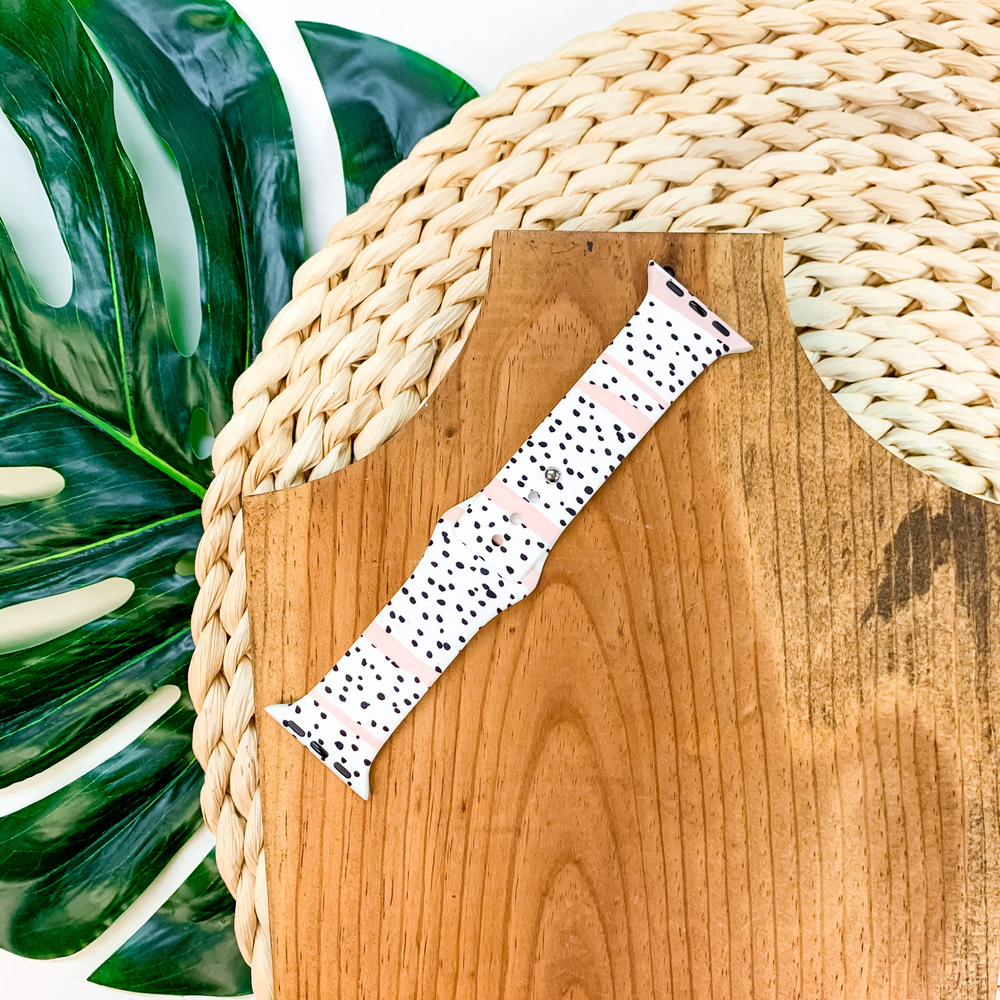 Smart Watch Band with Black Spots in White and Blush - Giddy Up Glamour Boutique