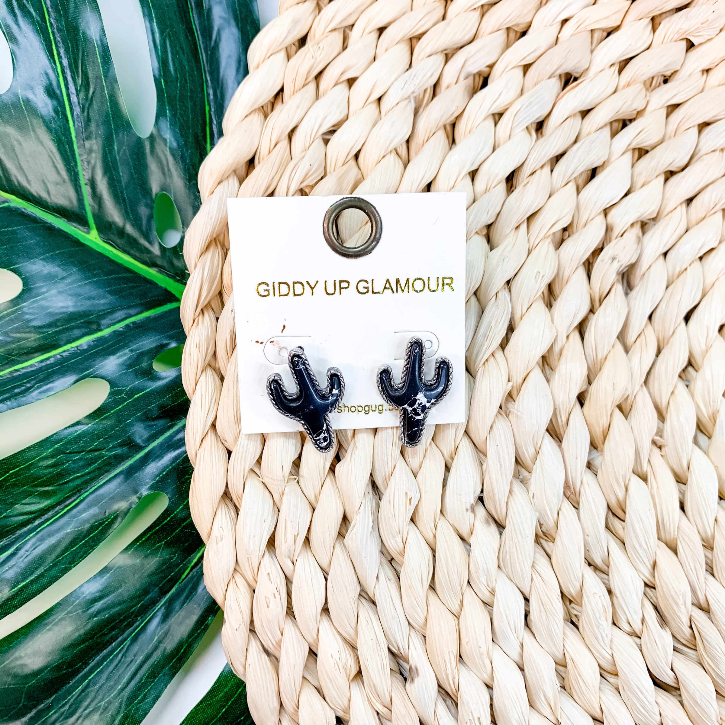 Desert Dreamin' Cactus Stud Earrings in Black - Giddy Up Glamour Boutique
