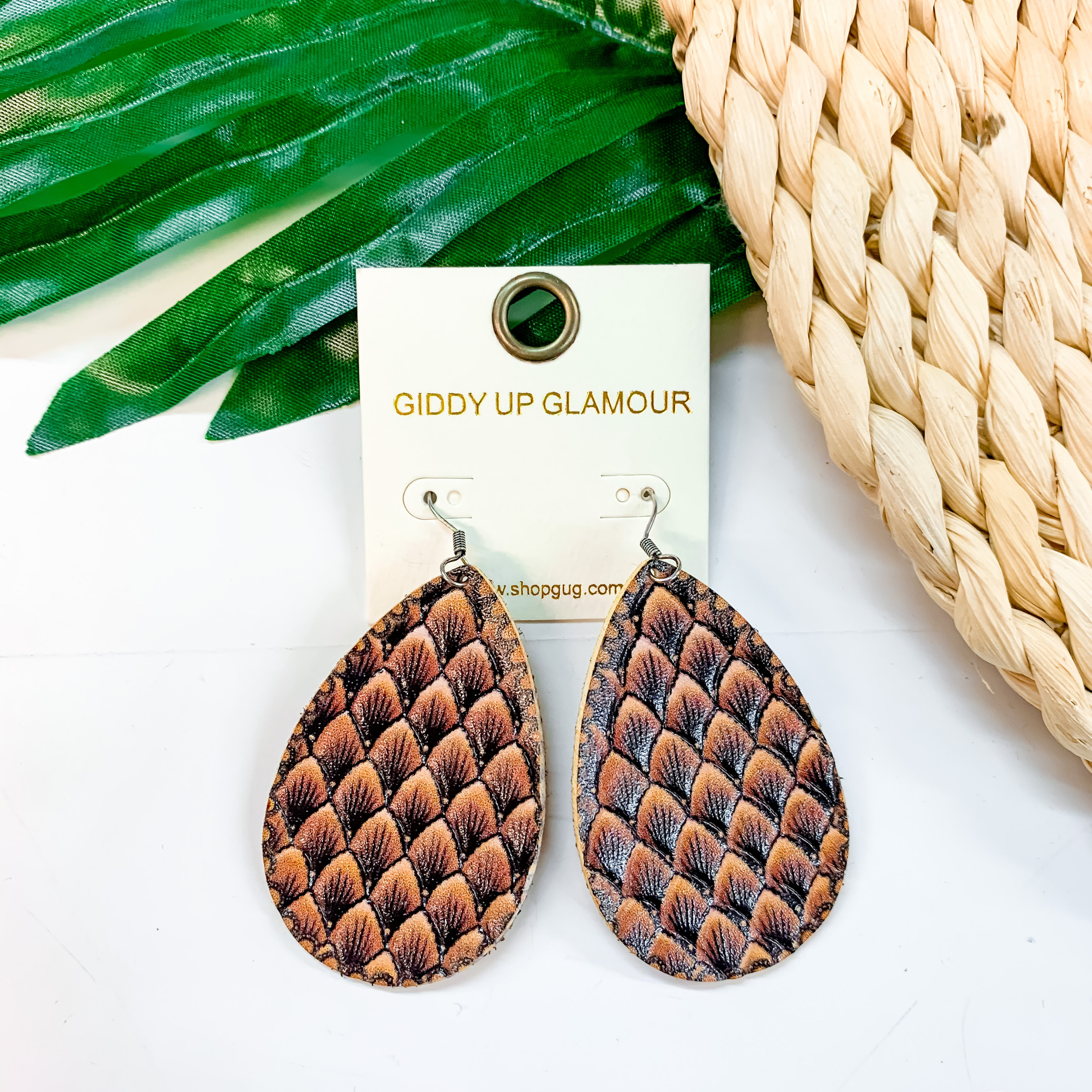 Patterned Leather Teardrop Earrings - Giddy Up Glamour Boutique