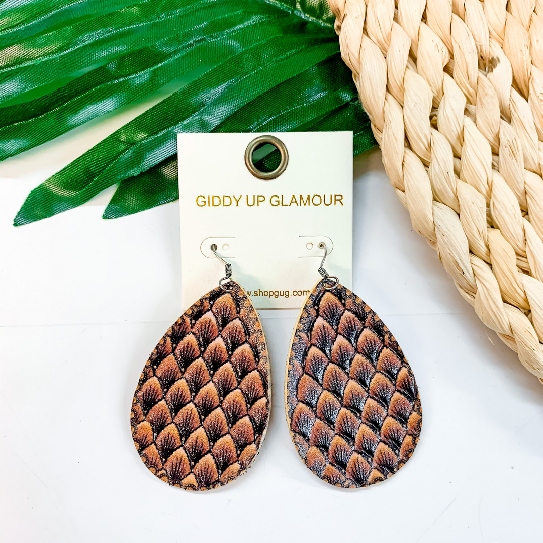 Patterned Leather Teardrop Earrings - Giddy Up Glamour Boutique