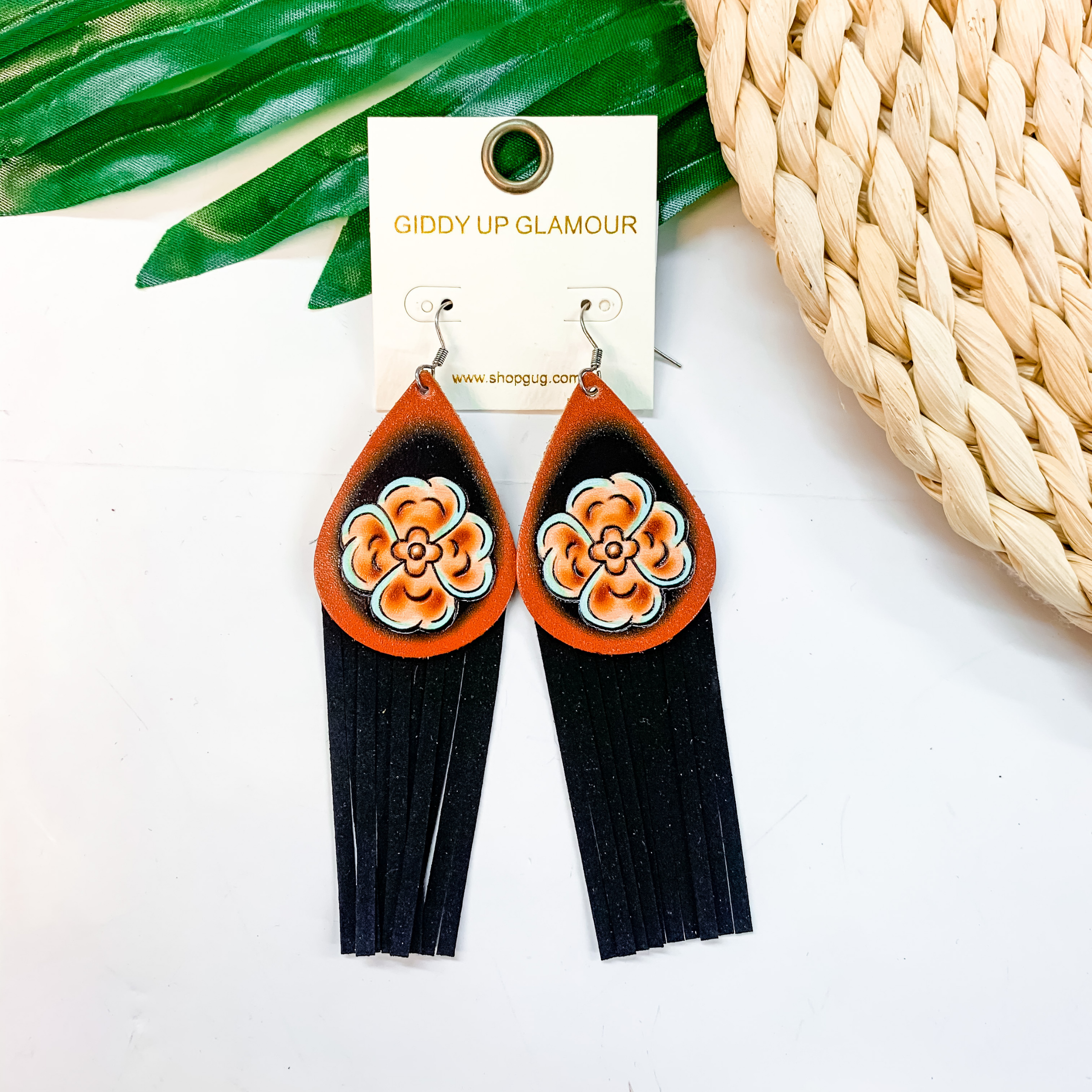 Leather Teardrop Earrings With Tassels in Black - Giddy Up Glamour Boutique