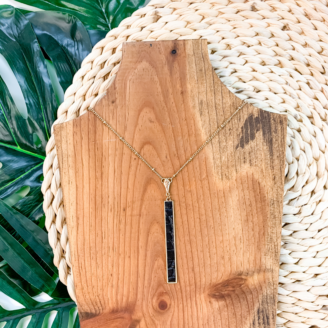 On The Hunt Gold Necklace in Black Alligator Print - Giddy Up Glamour Boutique