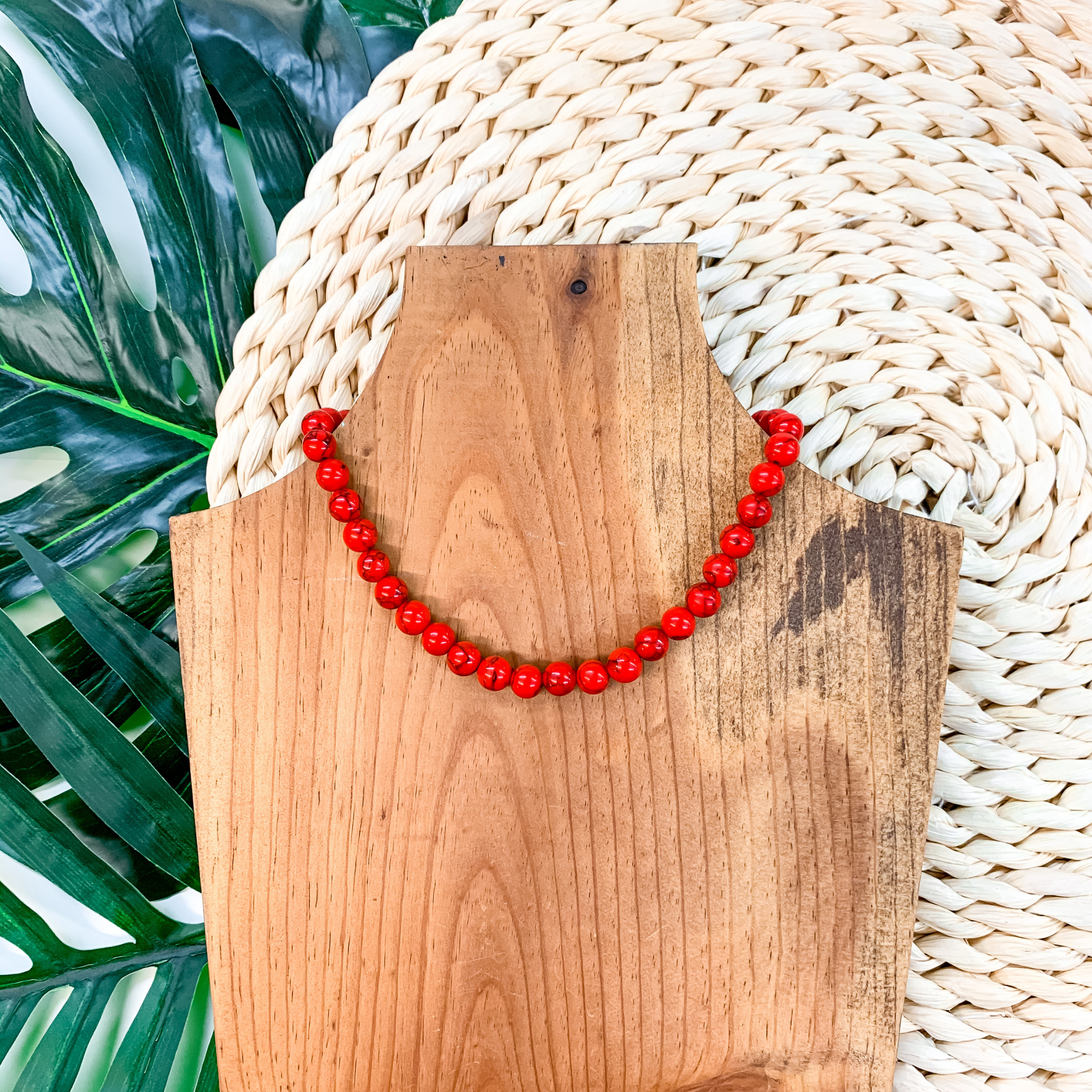 Beaded Stone Choker Necklace In Red - Giddy Up Glamour Boutique