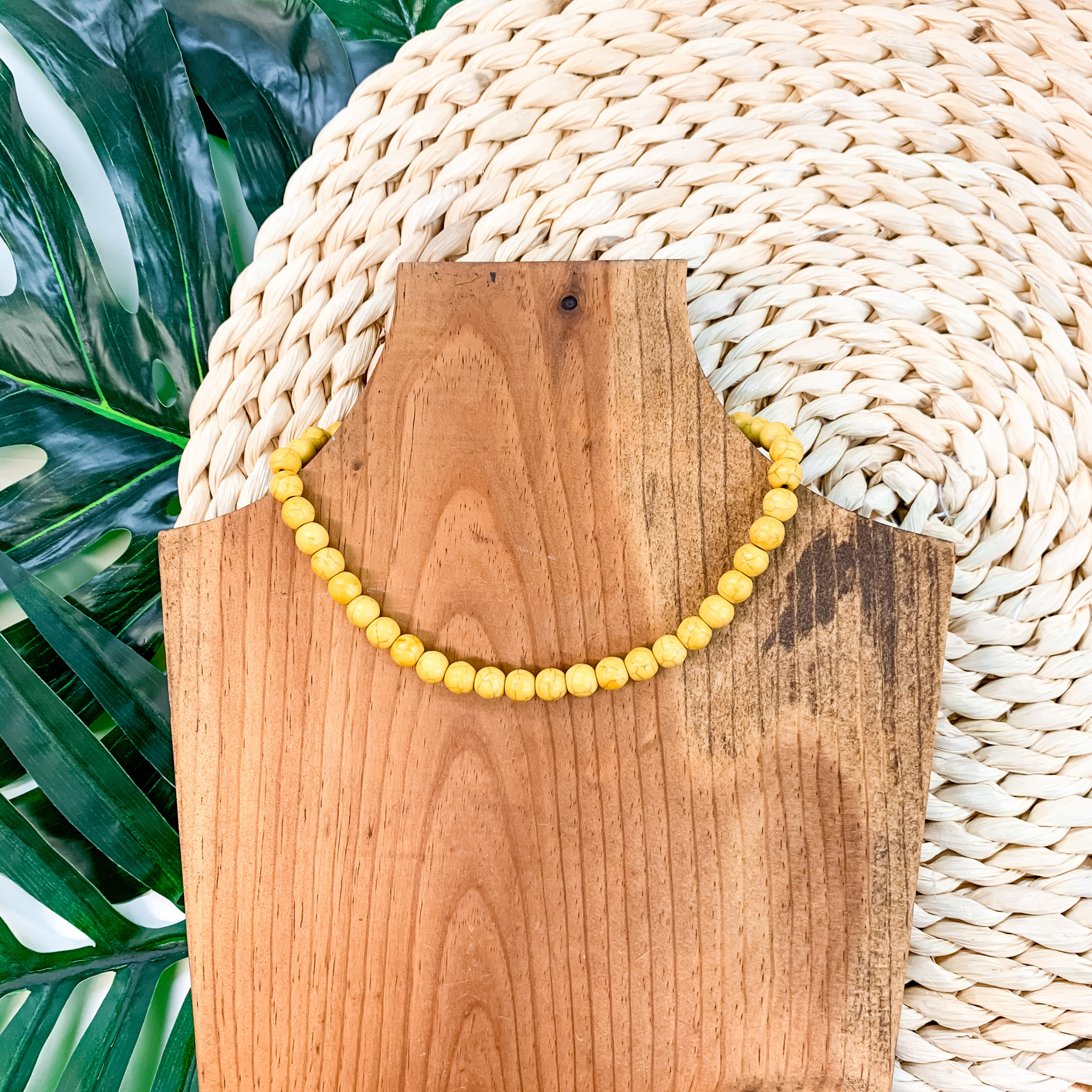 Beaded Stone Choker Necklace In Yellow - Giddy Up Glamour Boutique