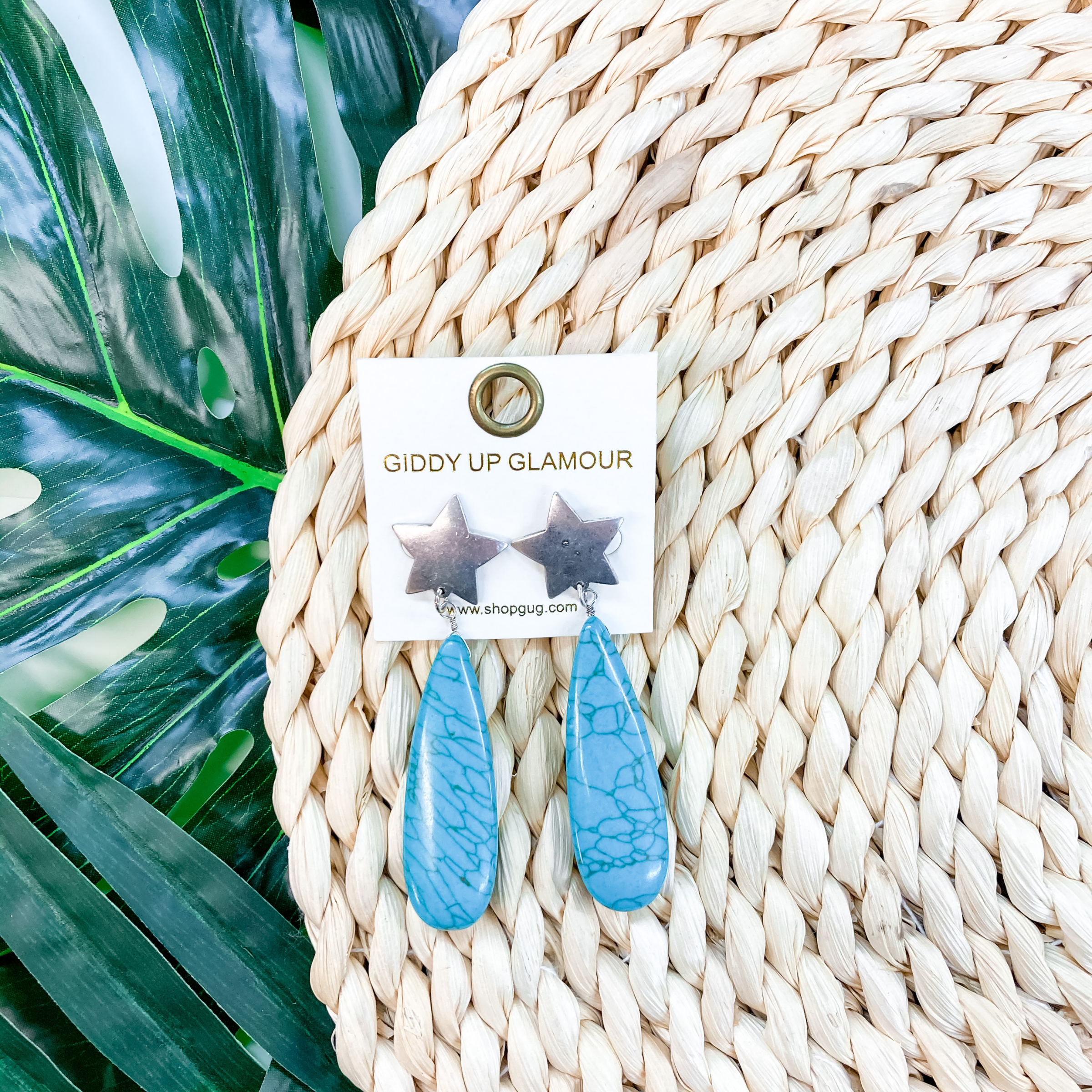 Shoot For The Stars Stone Post Earrings in Turquoise Blue - Giddy Up Glamour Boutique