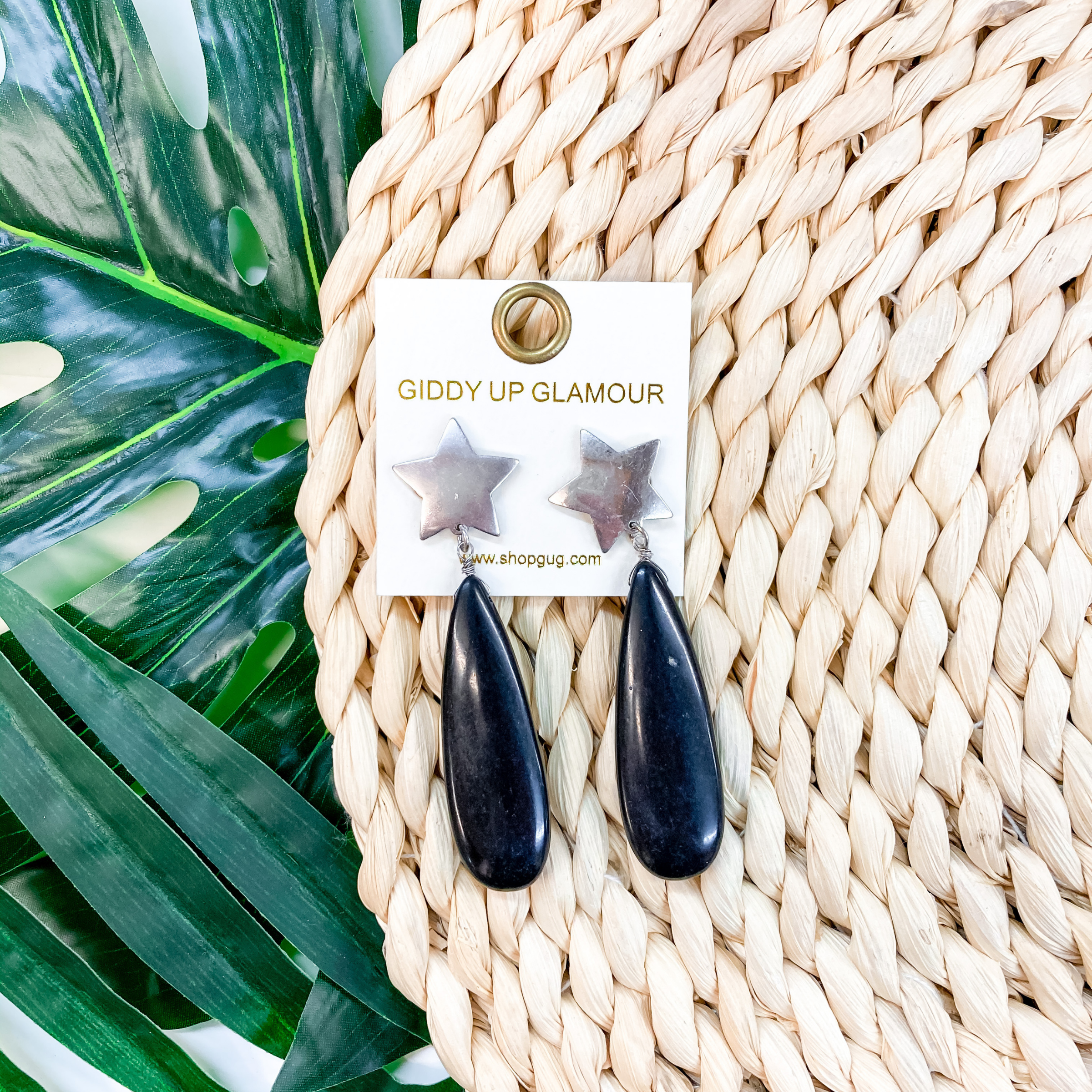 Shoot For The Stars Stone Post Earrings in Black - Giddy Up Glamour Boutique