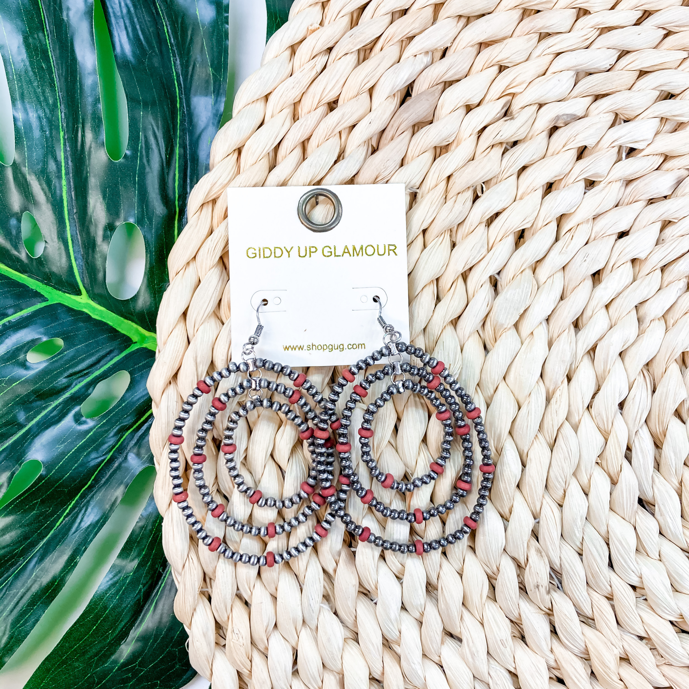 Layered Navajo Bead Hoop Earrings in Red - Giddy Up Glamour Boutique