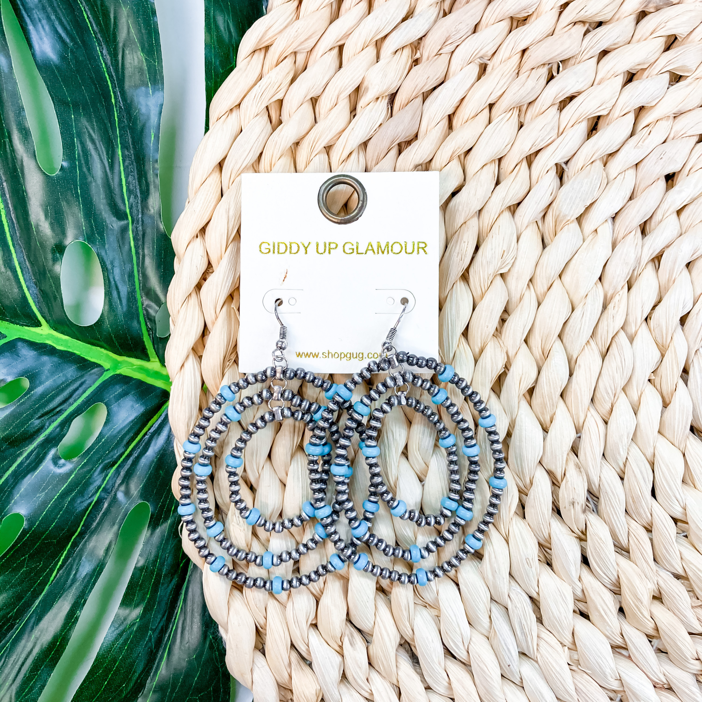 Layered Navajo Bead Hoop Earrings in Turquoise Blue - Giddy Up Glamour Boutique