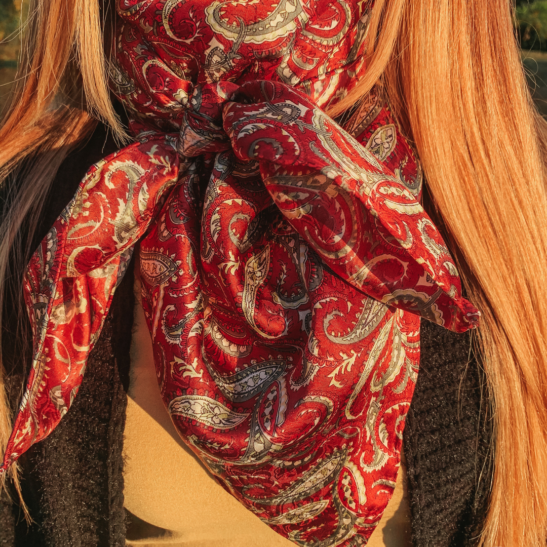 Paisley Wild Rag in Wine and Olive - Giddy Up Glamour Boutique