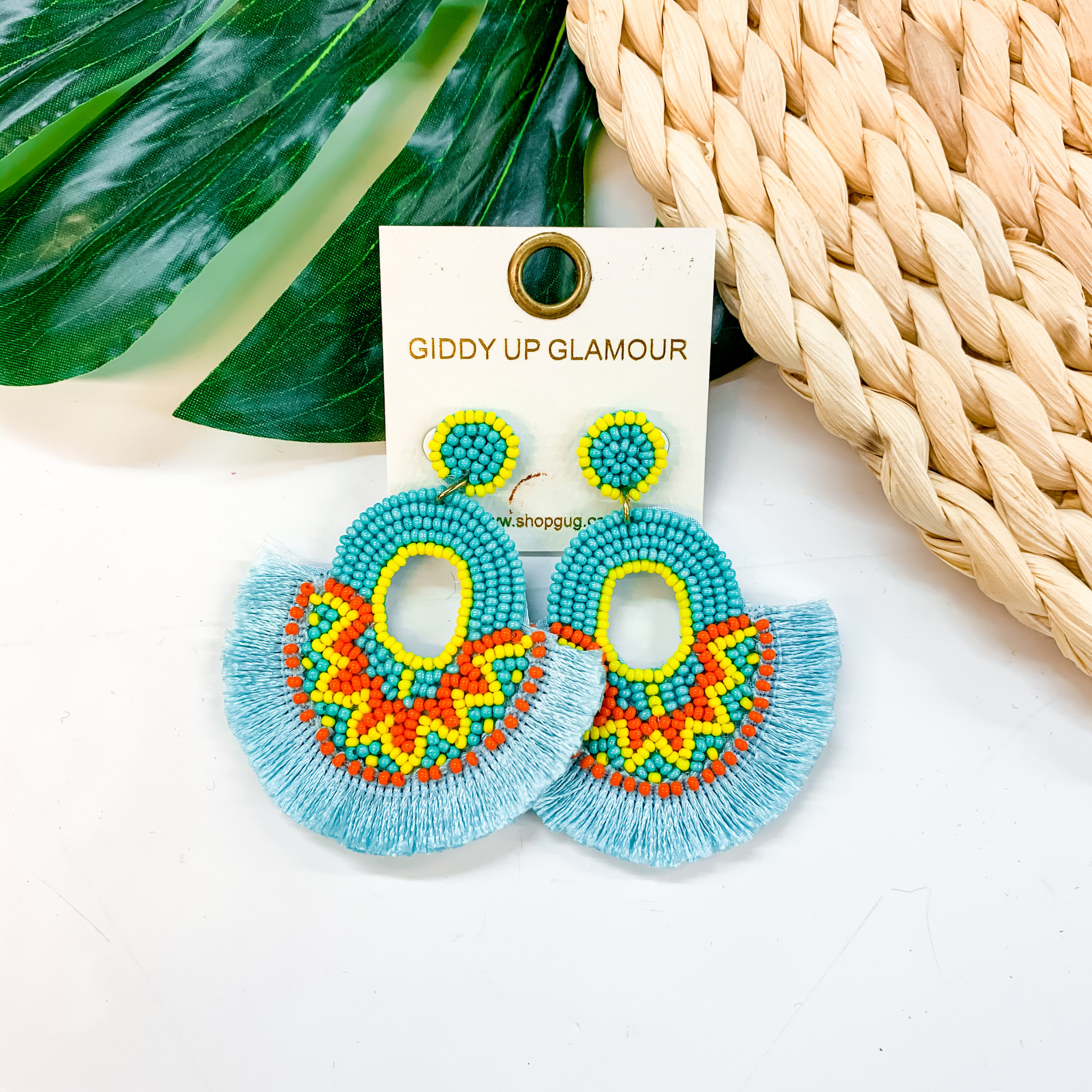 Coastal Confidence Seed Bead Circle Tassel Earrings In Turquoise - Giddy Up Glamour Boutique
