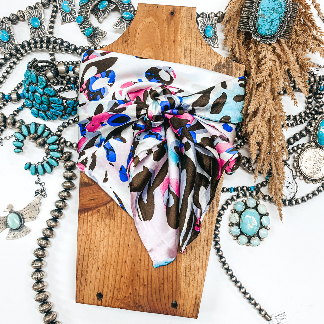 Bamboozled Charmeuse Wild Rag in Pink and Blue - Giddy Up Glamour Boutique