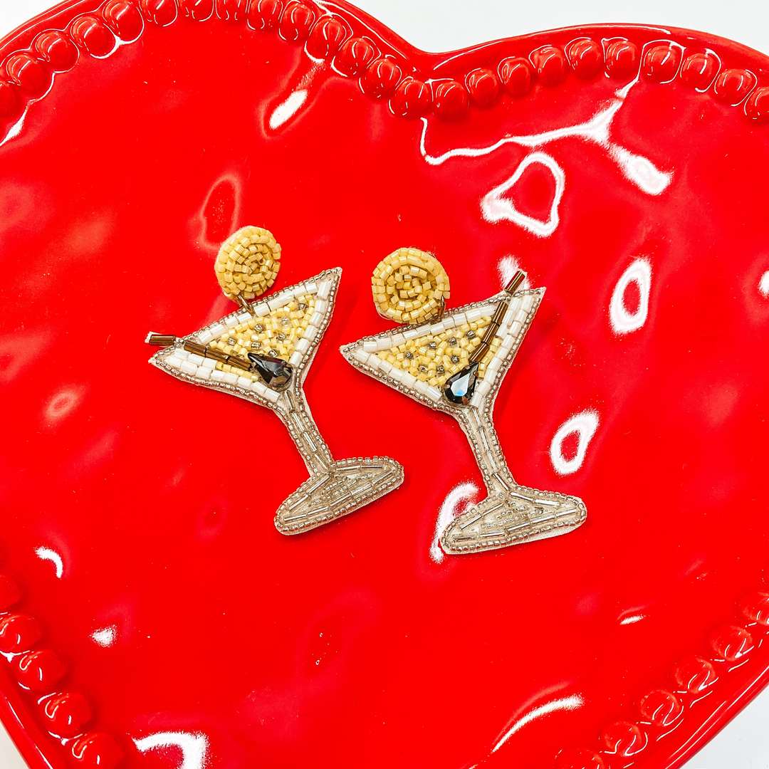 Skyline Date Beaded Martini Earrings in Yellow - Giddy Up Glamour Boutique