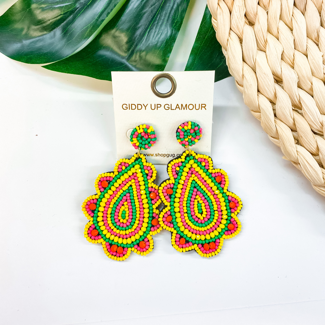 Light Up The Night Seed Bead Teardrop Earrings in Yellow, Pink. and Green - Giddy Up Glamour Boutique