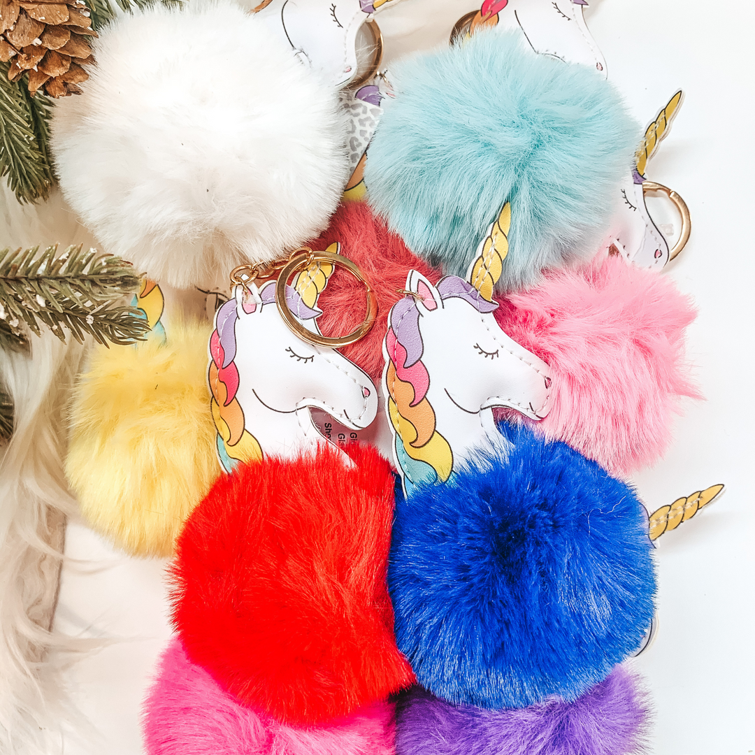 Buy 3 for $10 | Unicorn Puff Ball Keychain - Giddy Up Glamour Boutique