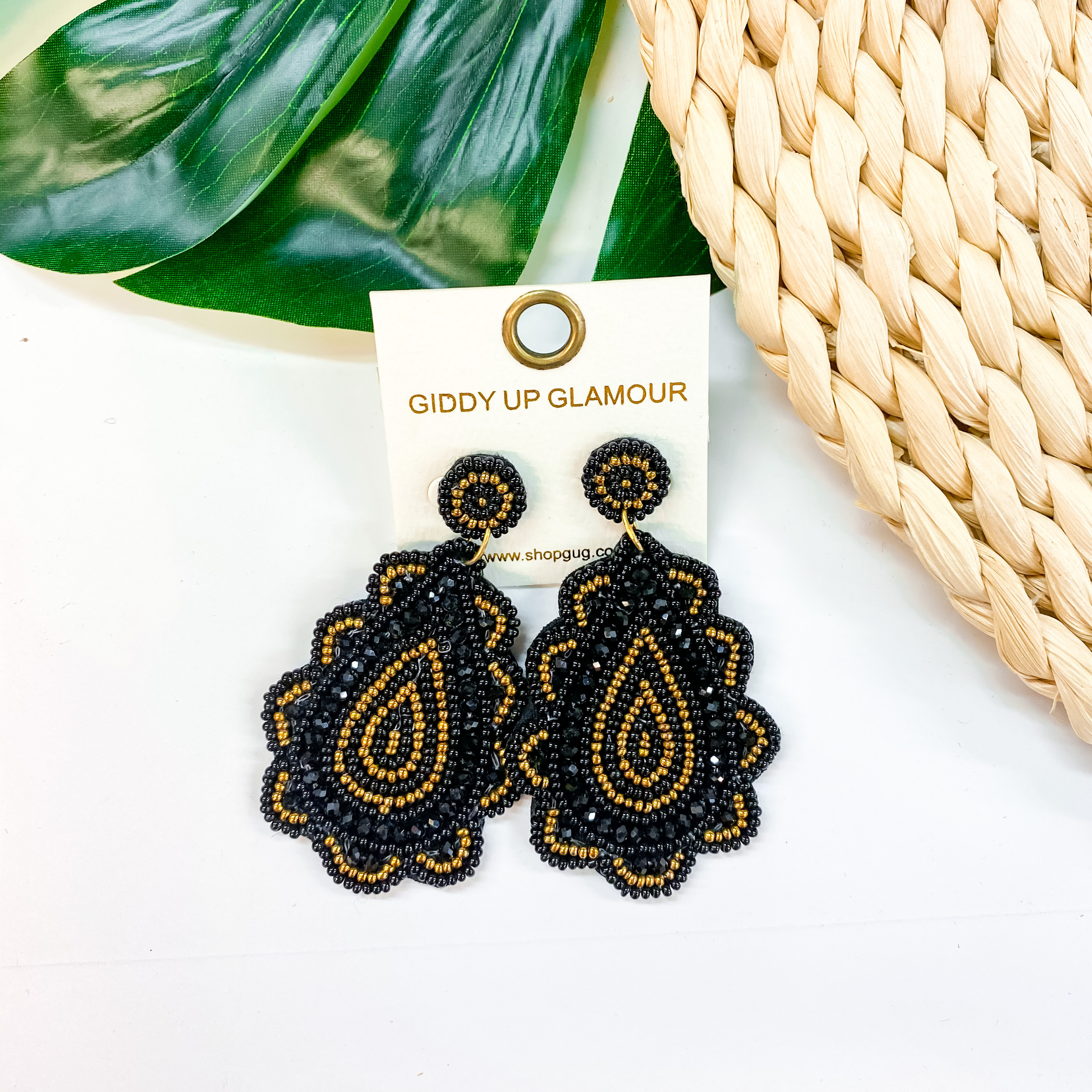 Light Up The Night Seed Bead Teardrop Earrings in Black - Giddy Up Glamour Boutique