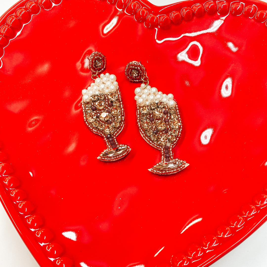 Poppin' Bottles Beaded Champagne Earrings in Rose Gold - Giddy Up Glamour Boutique